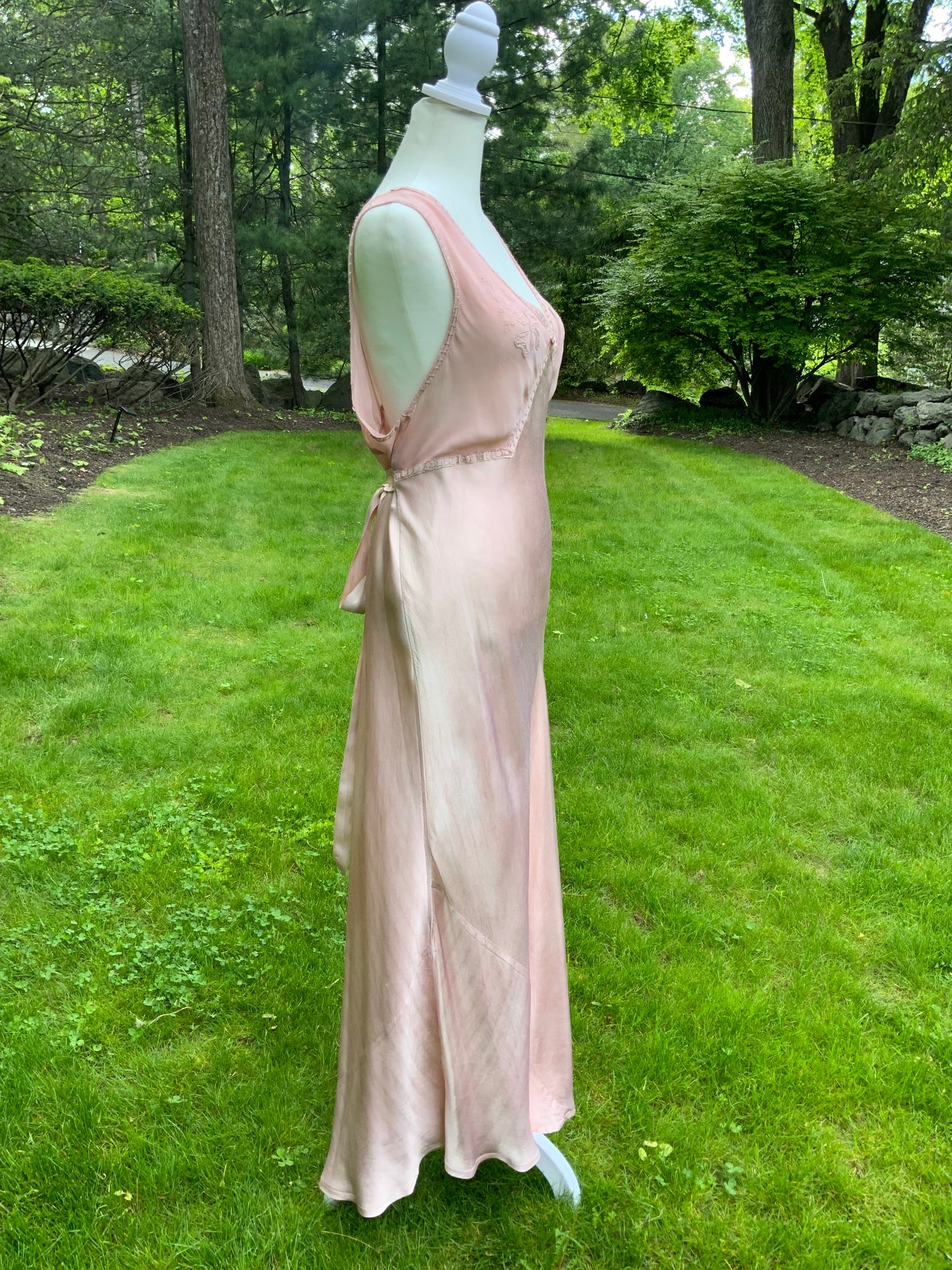 One of a Kind Hand Dyed 1930s Silk Satin Gown | Peach Nude Antique Slip Dress-30CE