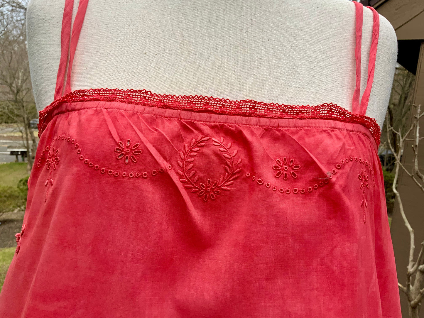 Edwardian Hand-Dyed Cotton Slip Dress | Restored Antique Lingerie with Appliqué Details | ED79