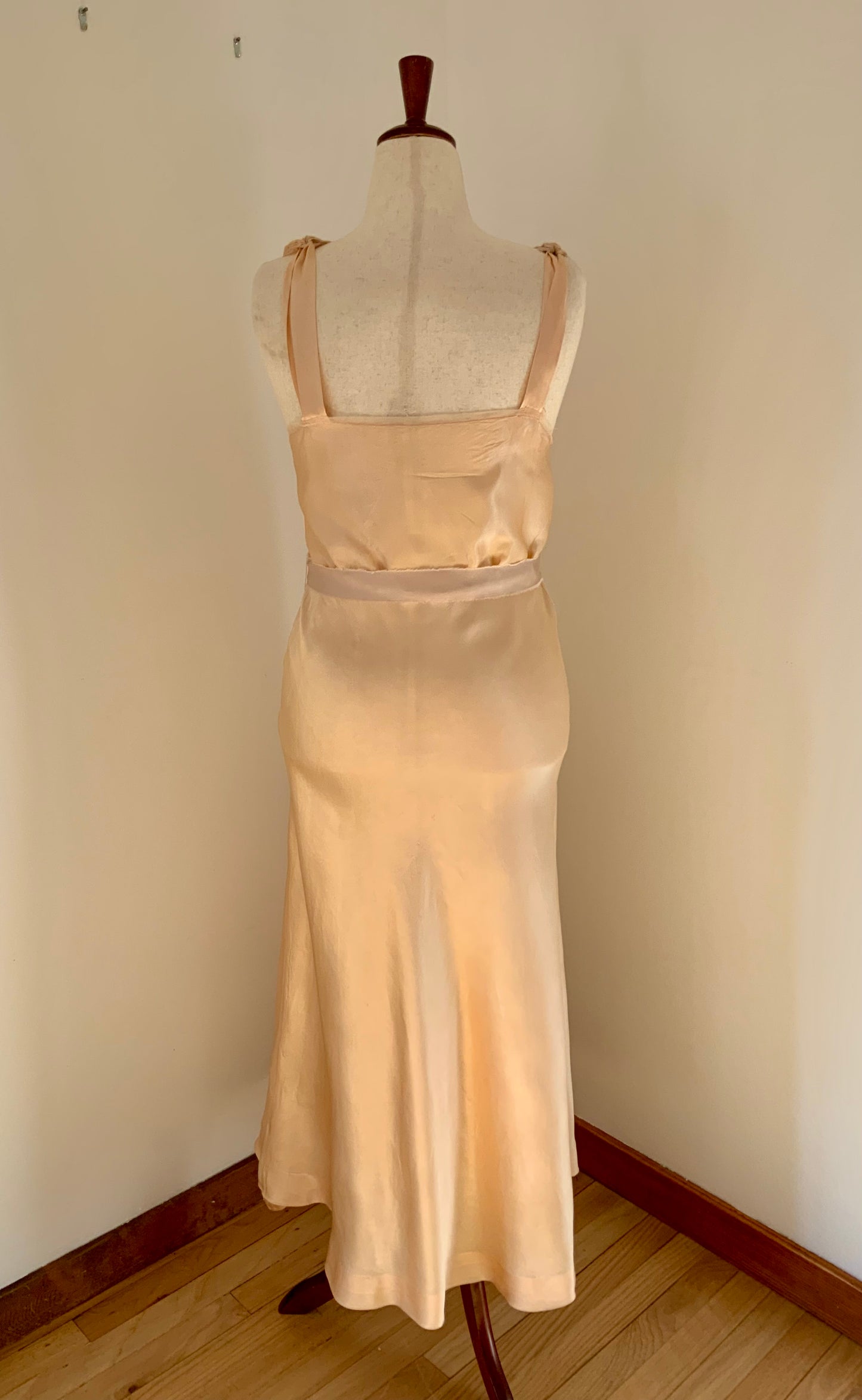 Vintage Hand-Dyed Silk Slip Dress with Lace Bodice | 30s–40s
 - 40AW