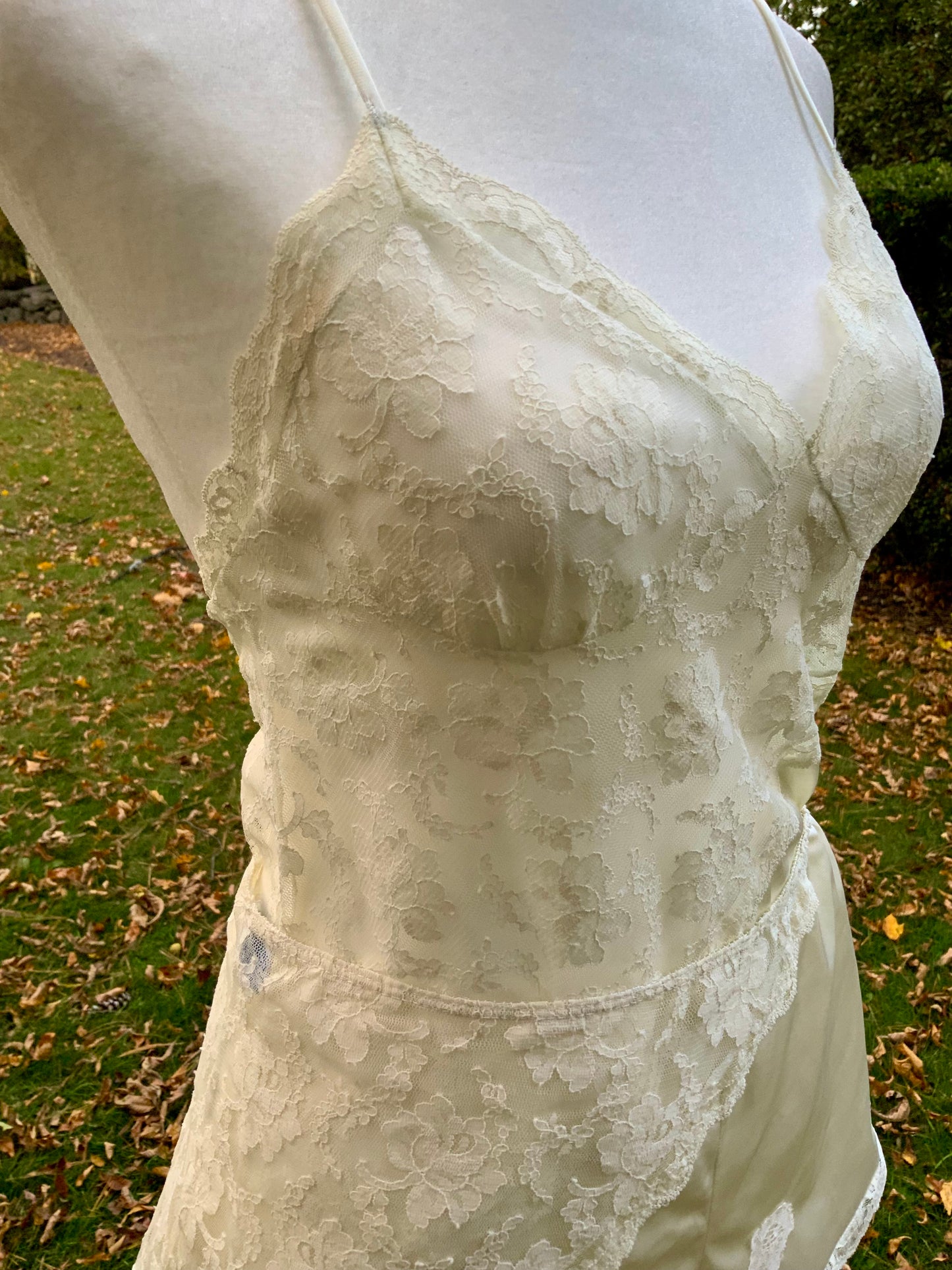 Vintage Bob Mackie for Glydons Ivory Lace & Satin Teddy | Late 1970s Designer Lingerie- 70X