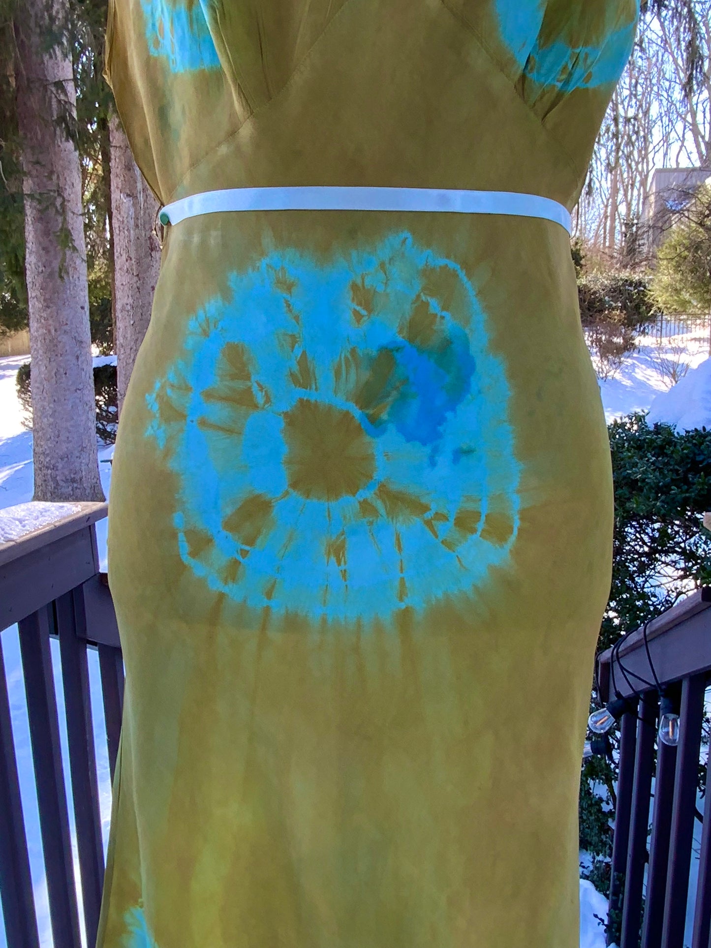 (Copy) Hand-Dyed Vintage Silk Dress – Olive & Aqua Patina | One of a Kind Atelier Piece (1930s–40s)-40B6