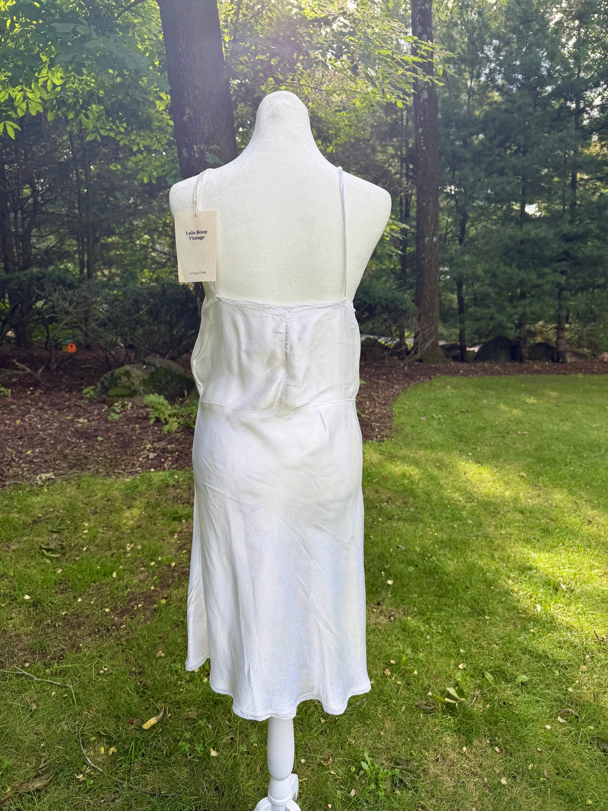 1930s White Pure Rayon Bias Cut Slip Dress with Lace Bodice.30CH