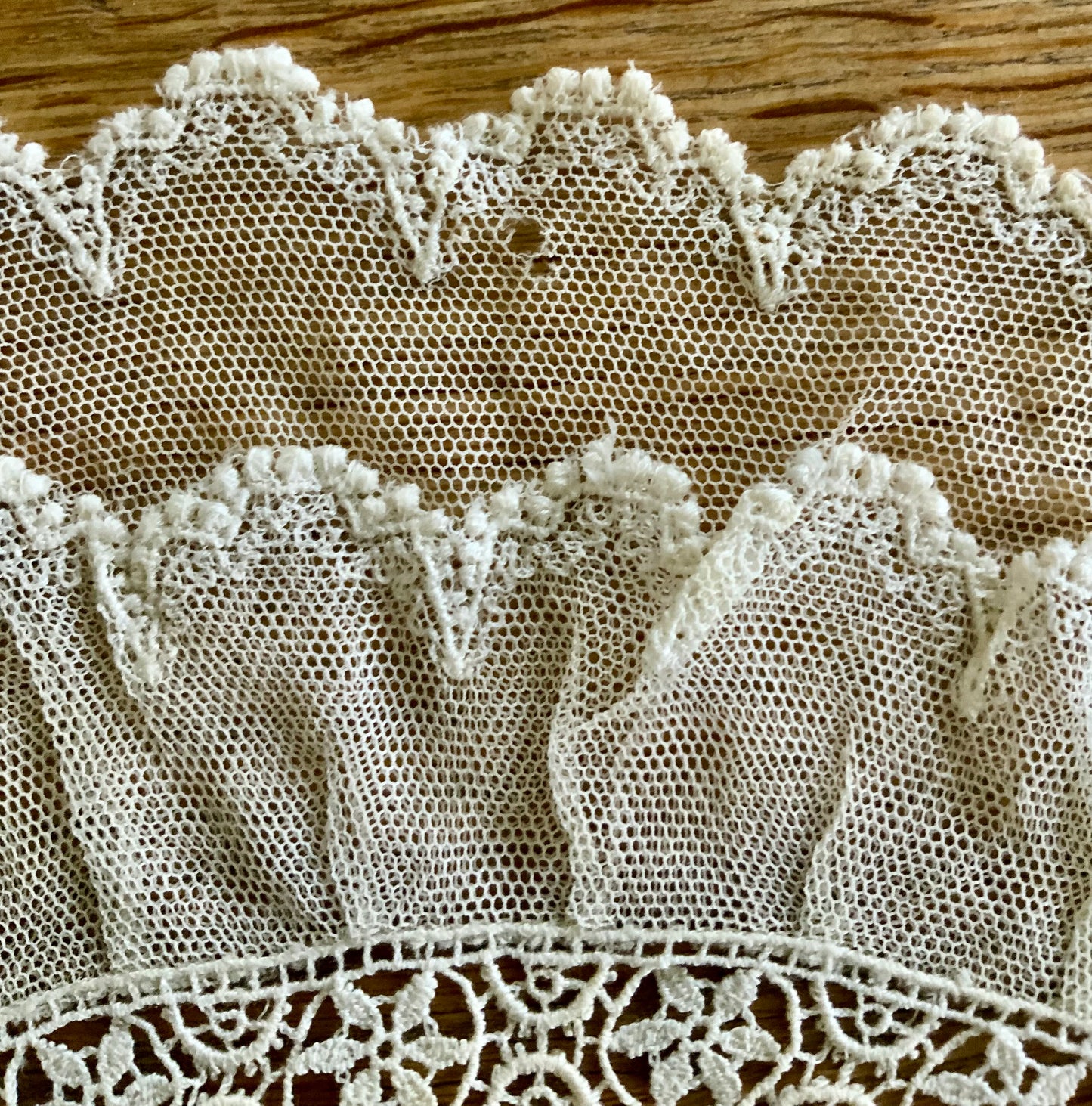 Antique Edwardian Lace Collar | Double Ruffle Net Lace Collar | Romantic Detachable Collar | Sheer Lace Neckpiece