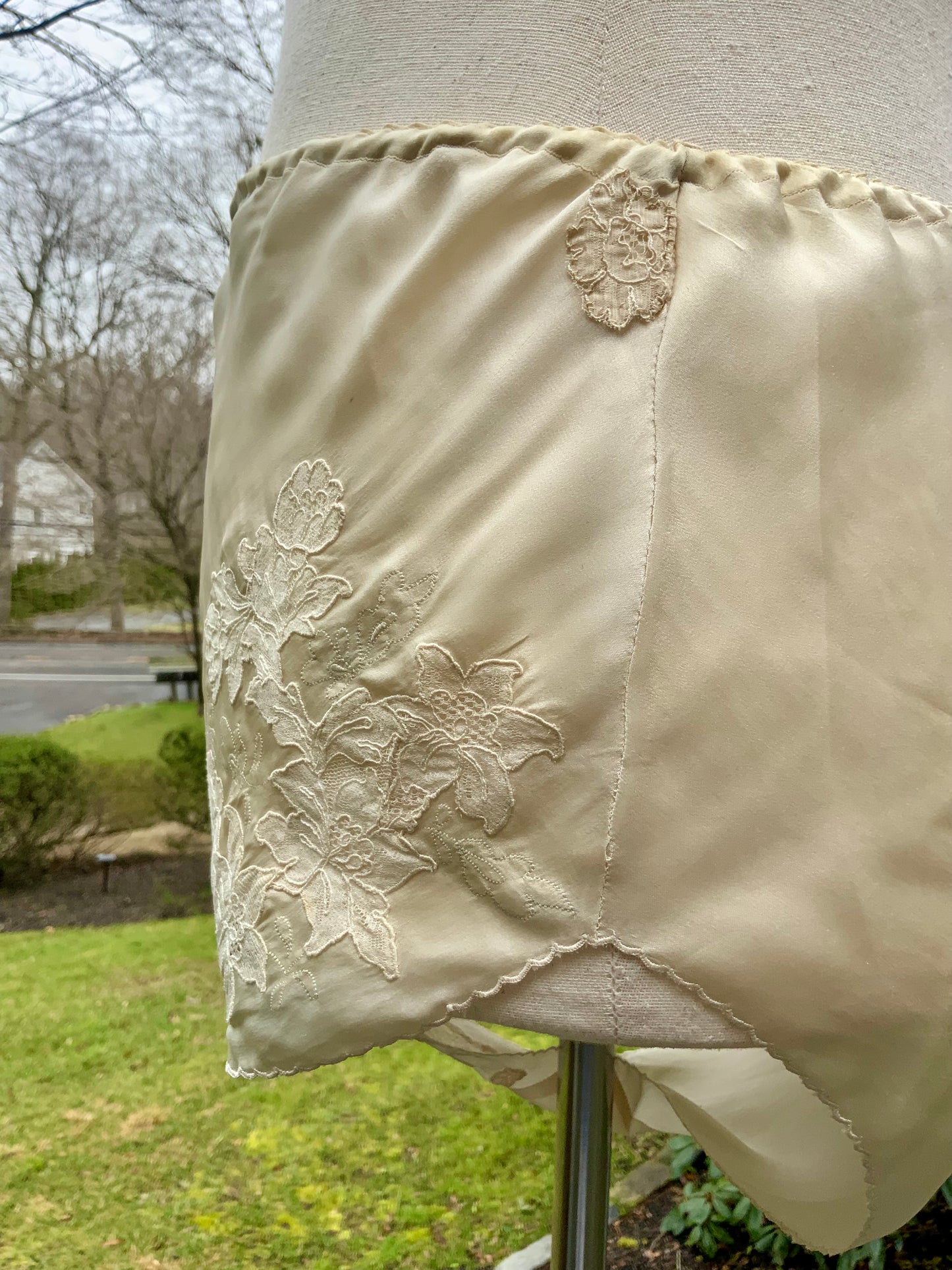 Antique Silk Tap Pants Bloomers Embroidered Lace Edwardian Lingerie Ivory Silk Panties-20AH