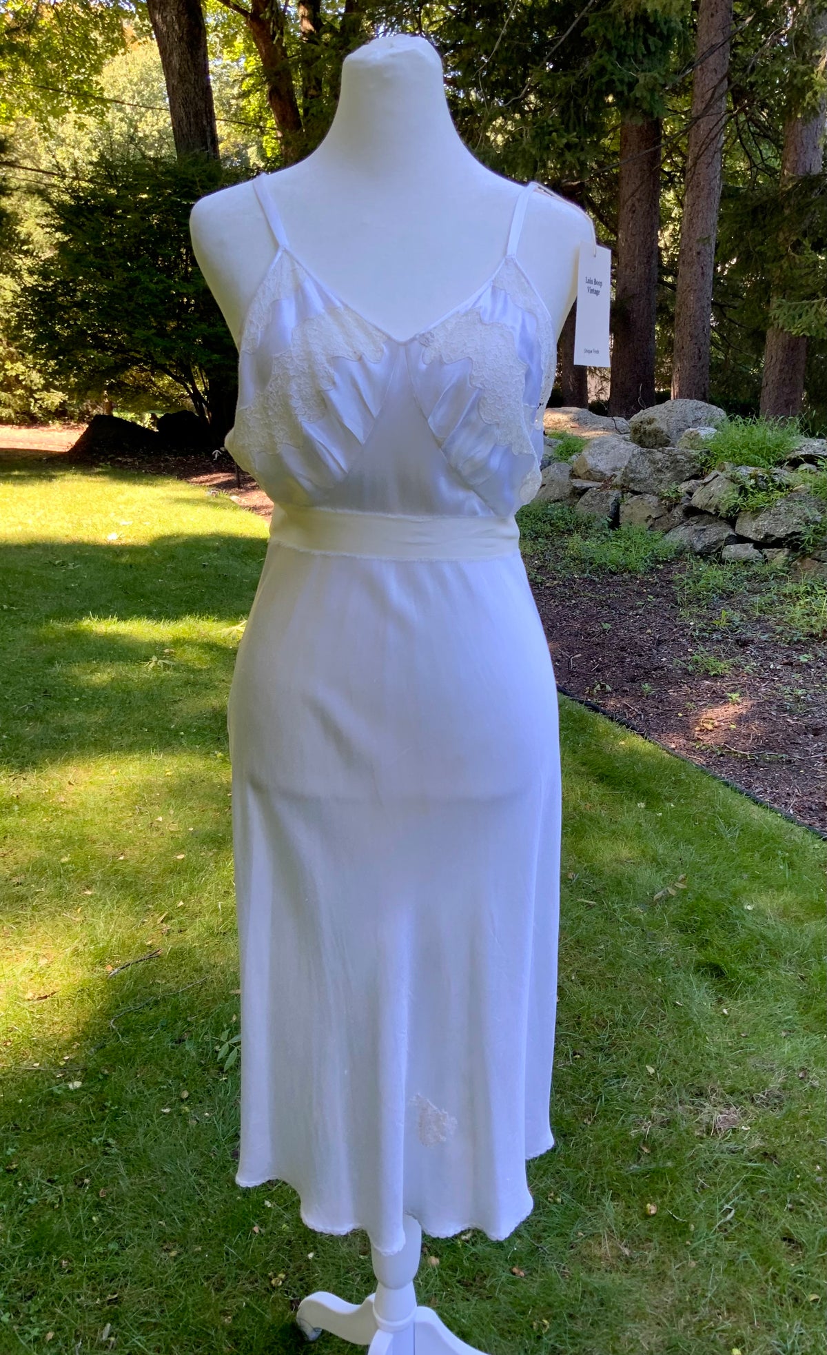 1930s Ivory Satin Bias Cut Slip Dress.40BY