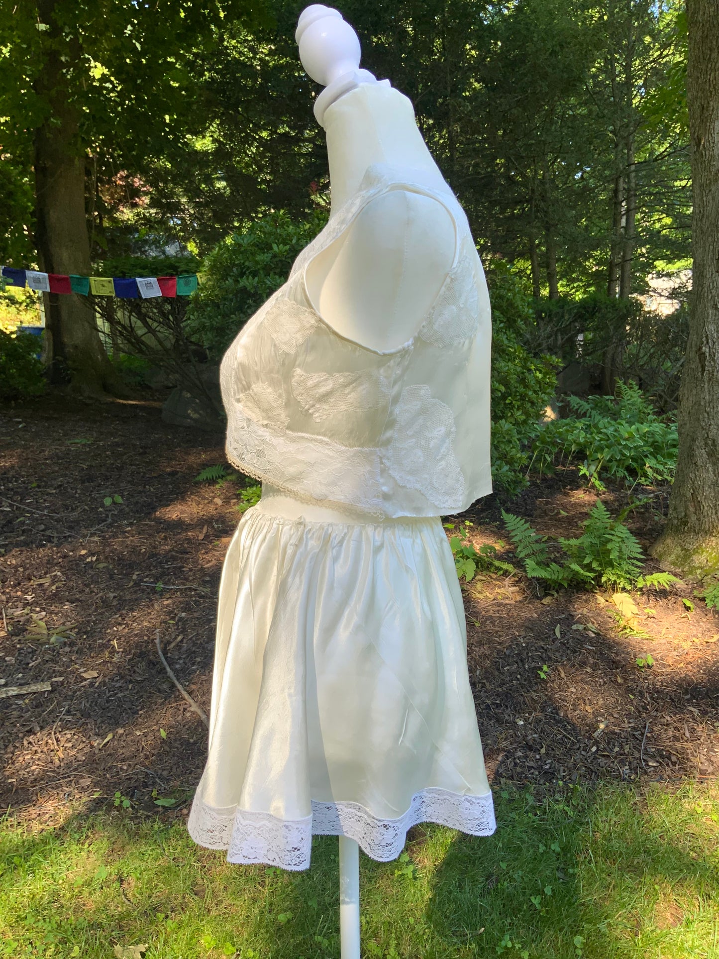 One-of-a-Kind Reconstructed 1940s Silk Set | Vintage Lace Top & Skirt-40CF