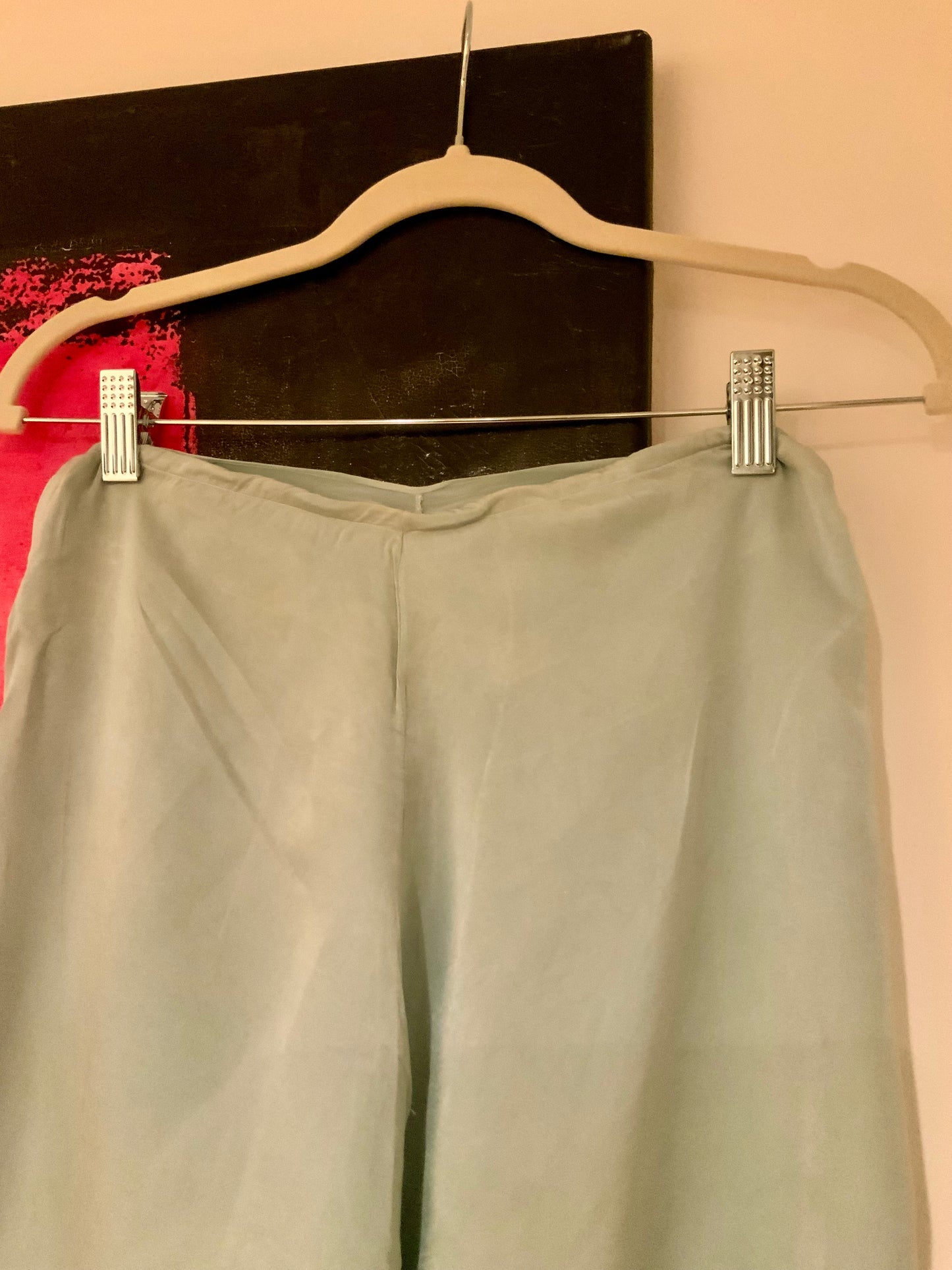 1930s Silk Pajama Pants – Pale Jade Vintage Lounge Trousers - 30AX