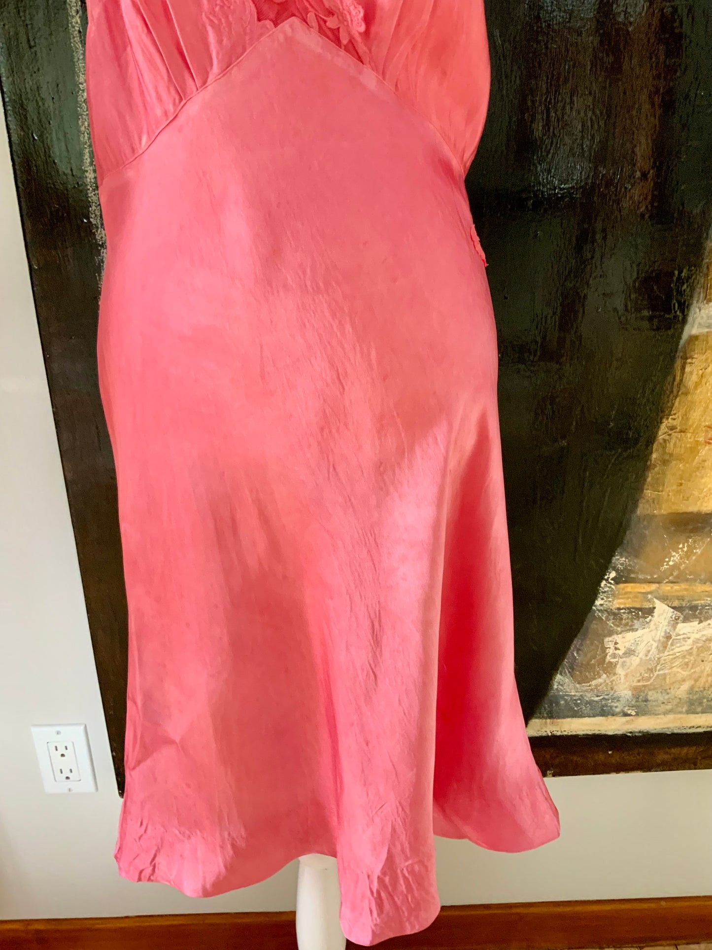 1970s Silk Slip Dress in Hand-Dyed Pink | Lace Bodice - 70F