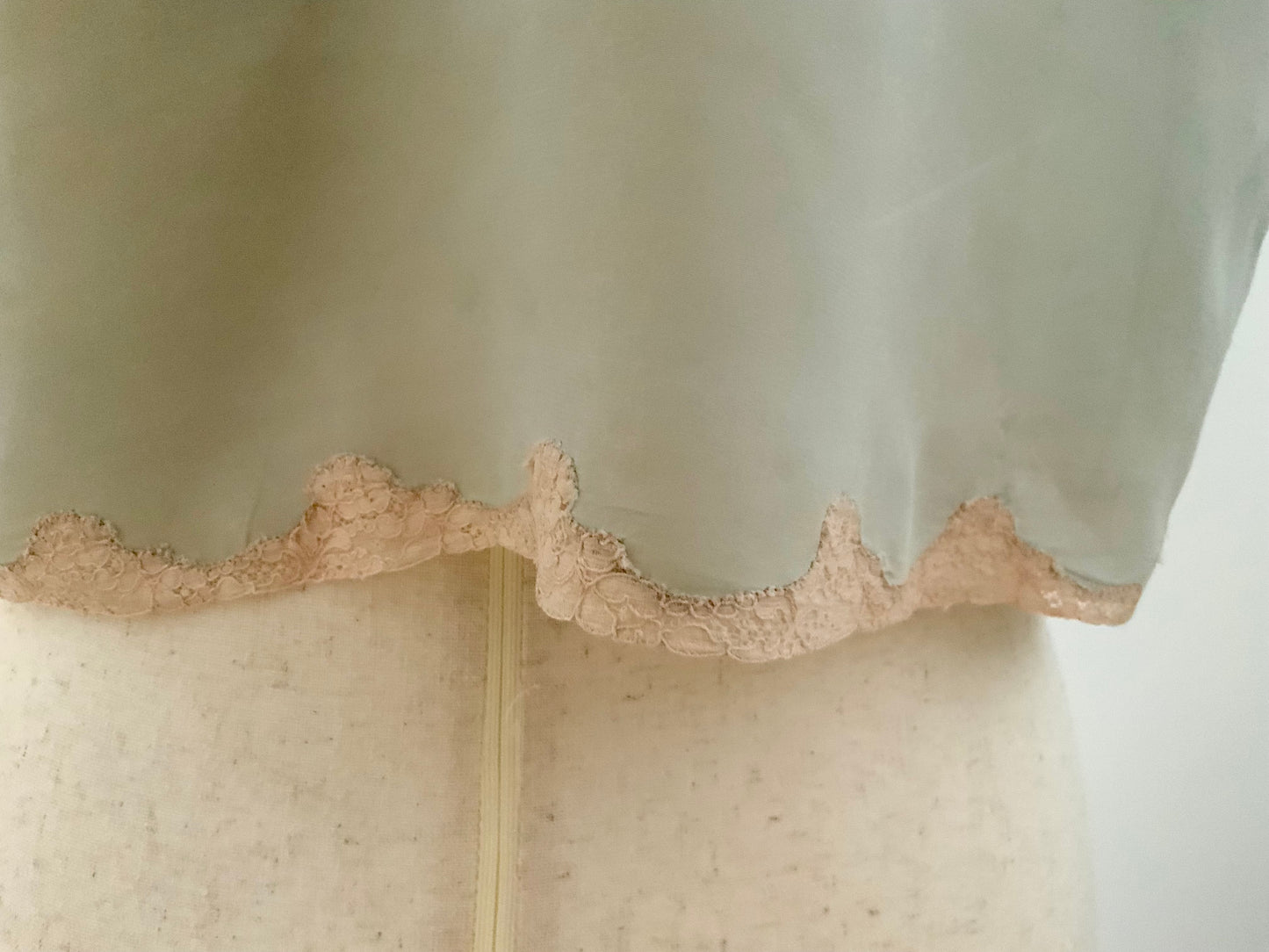 1930s Seafoam Silk Chiffon Bed Jacket with Blush Lace | Antique Boudoir Blouse-30BC