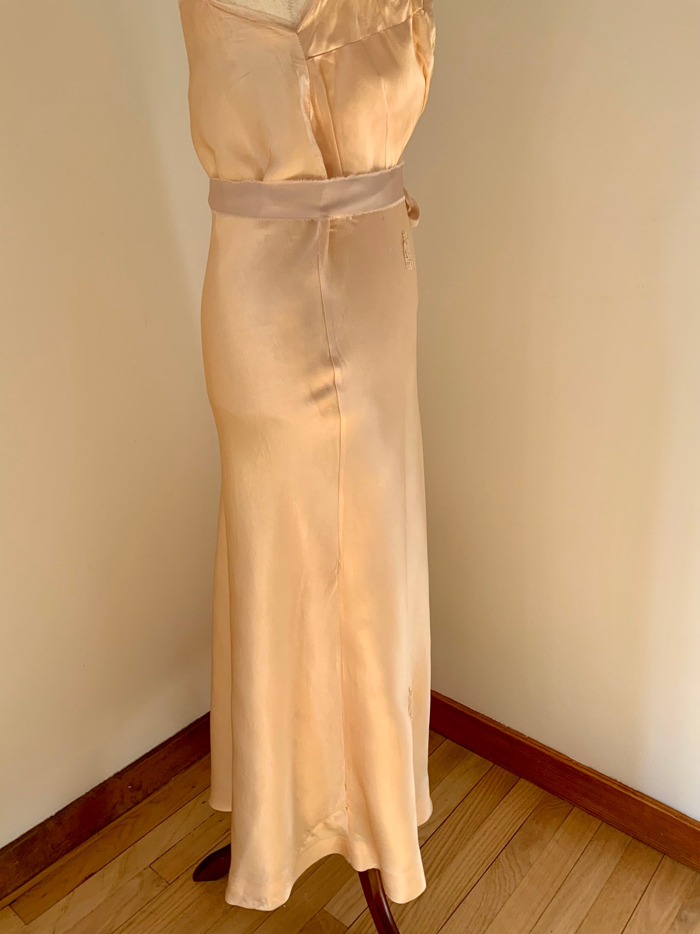 Vintage Hand-Dyed Silk Slip Dress with Lace Bodice | 30s–40s
 - 40AW