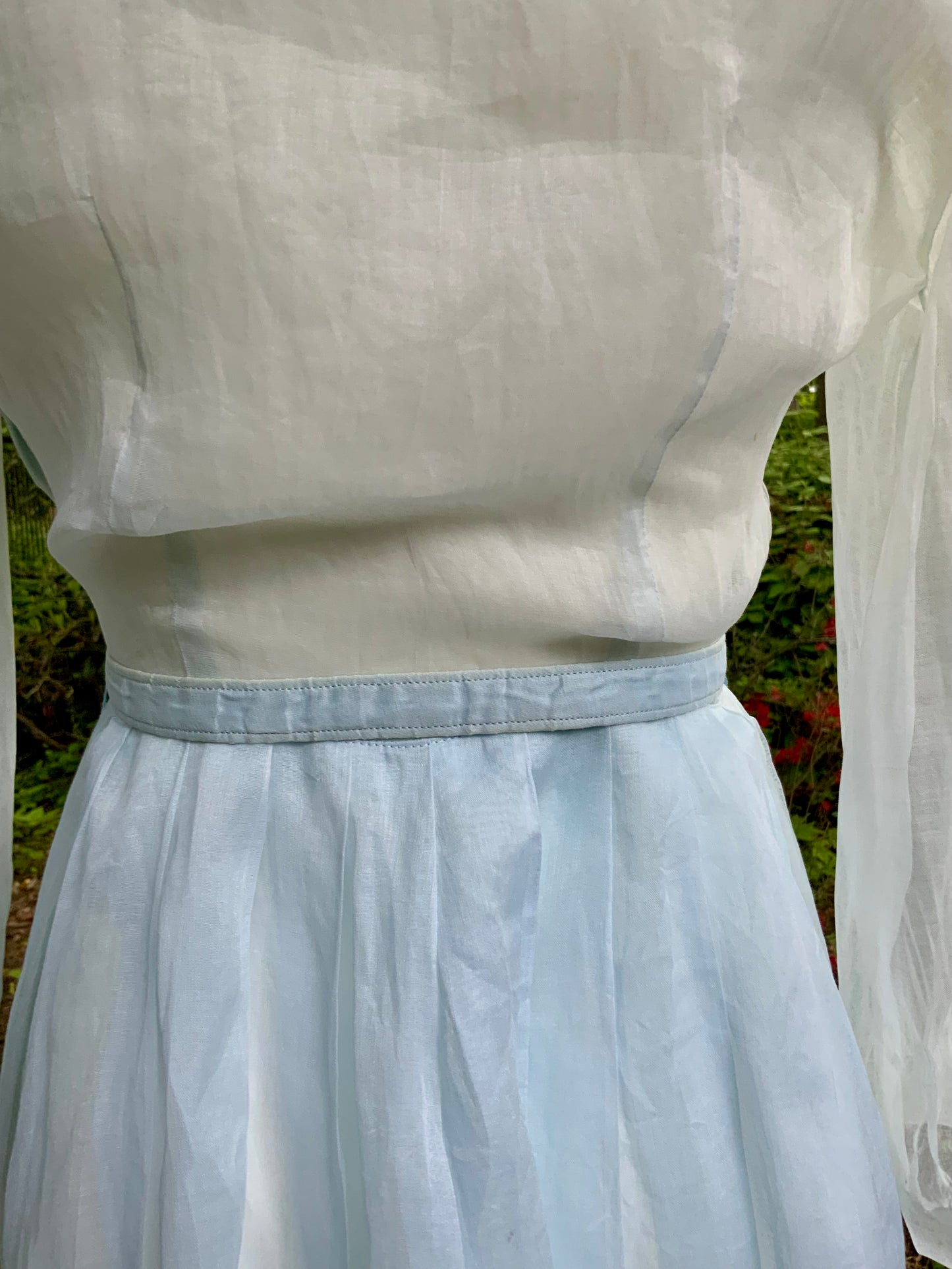 Late 1930s 1940s Sheer Blue Cotton Organdy Dress Romantic Lingerie Style Dress-30CR