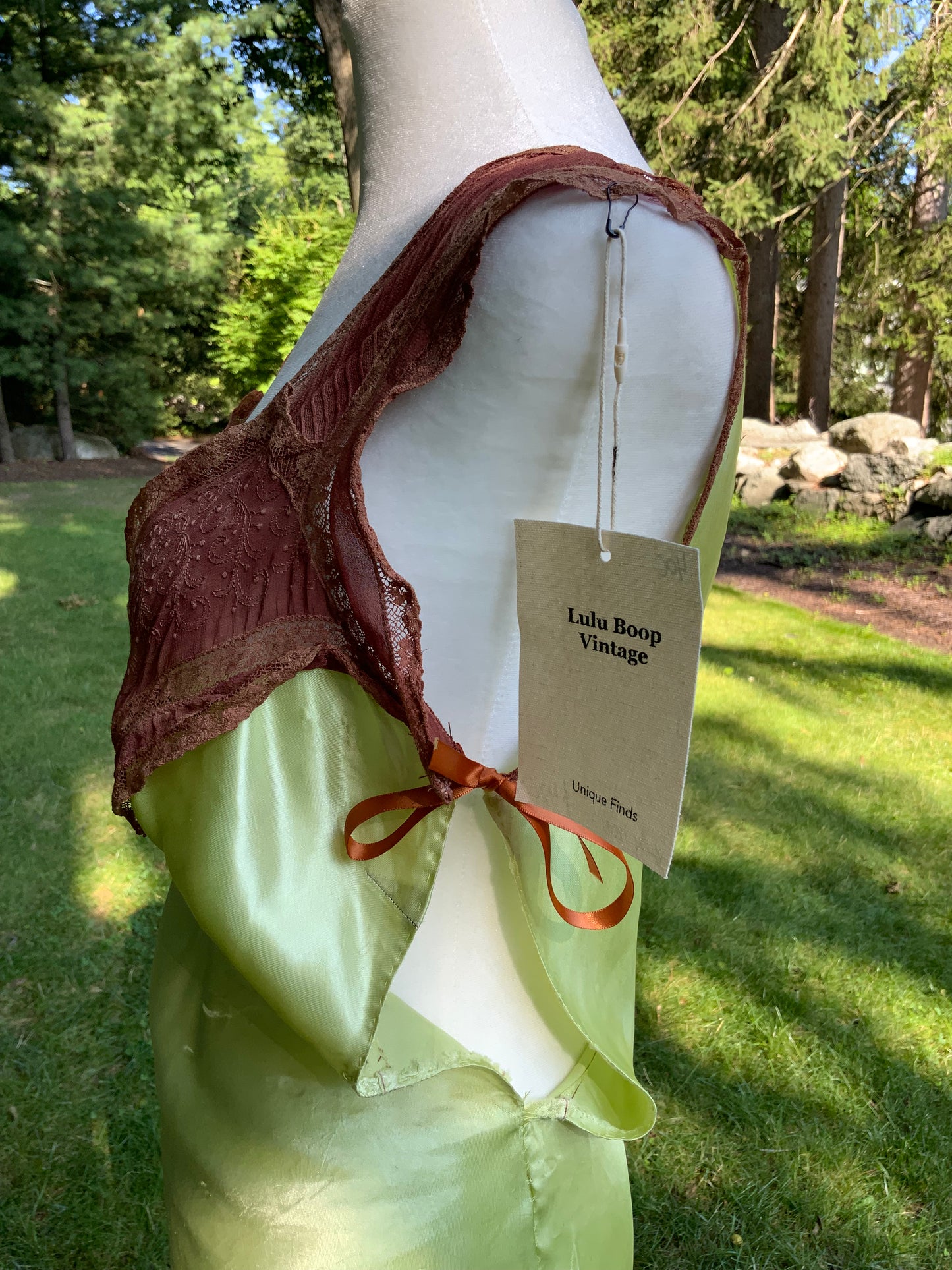 Hand Dyed Antique Silk Slip Dress Chartreuse Green Artist Reimagined 1930s 1940s Silk Nightgown One of a Kind Wearable Art-40C