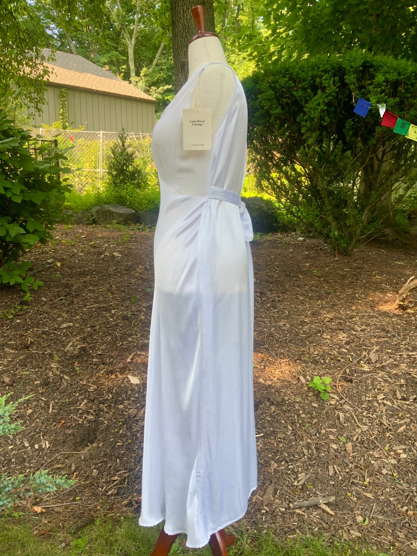 Vintage Satin & Embroidered Sheer Top Slip Dress | 1930s Bias Cut Boudoir Gown-AAA