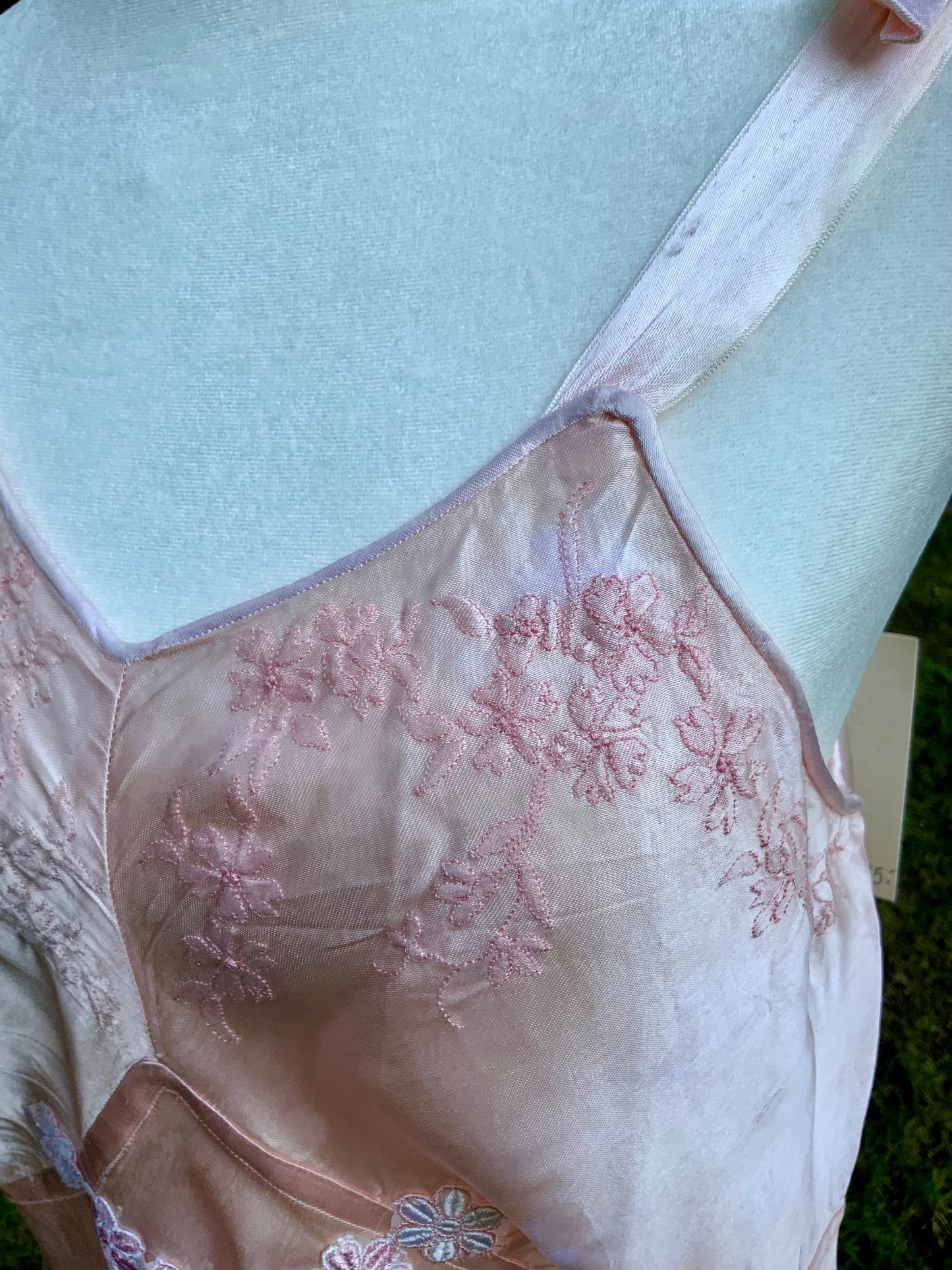 1940s Vintage Peach Satin Slip Dress Embroidered Floral Bodice Restored Bridal Boudoir Nightgown.40CG