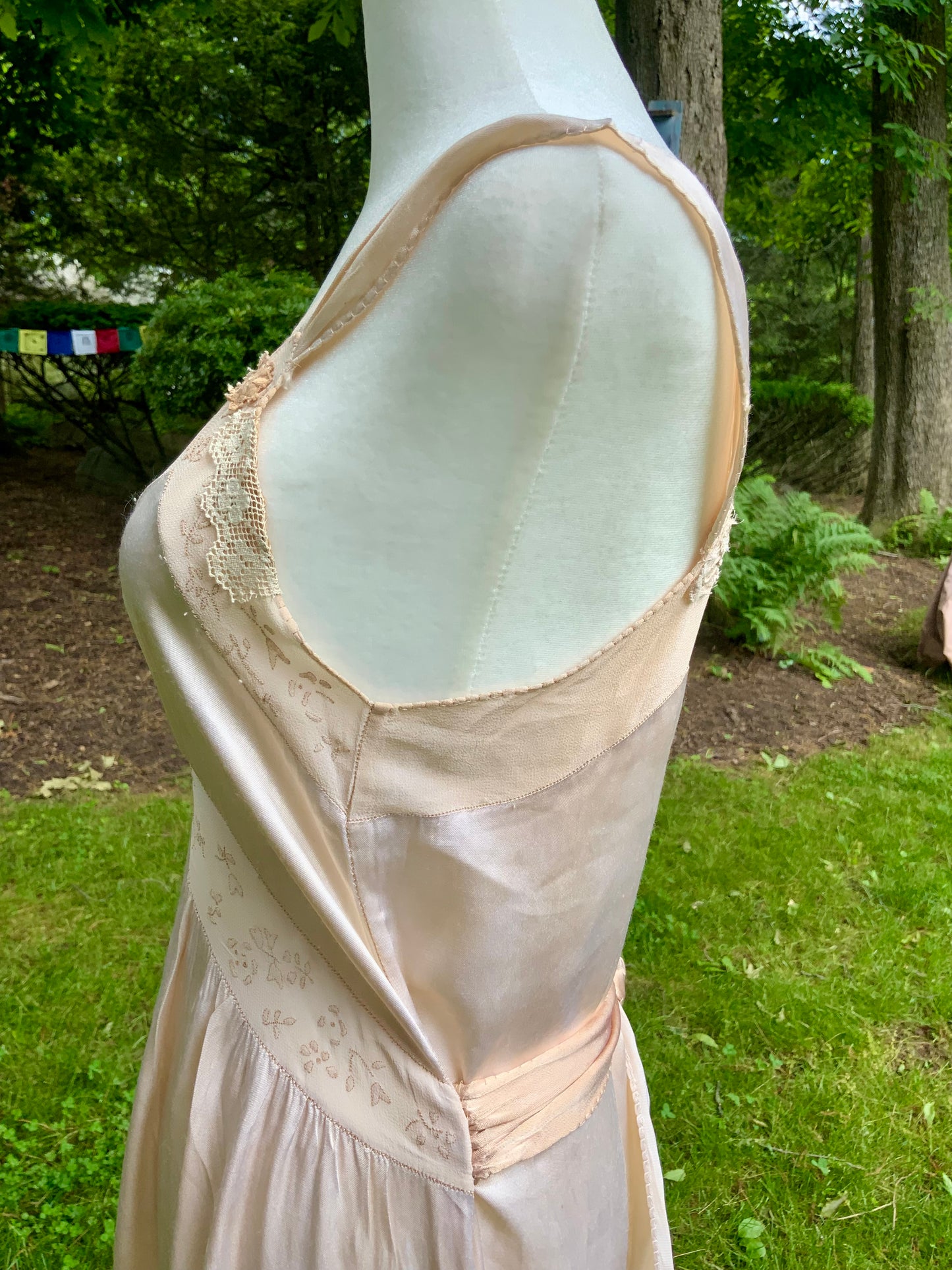 1930s Silk Chiffon Hostess Gown | Blush Pink Boudoir Dress | Restored Antique Lingerie.Tea Dyed-30D