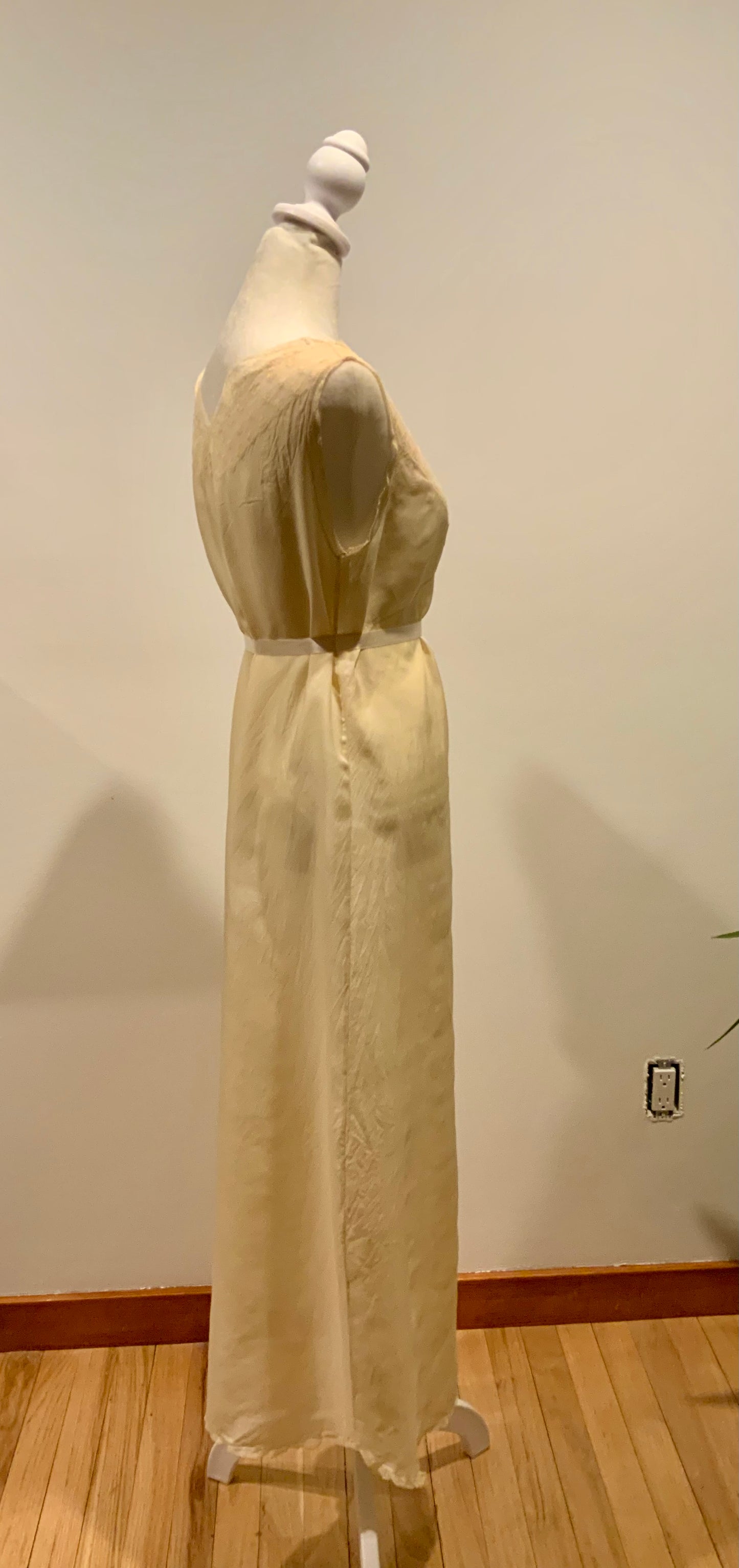 1920s–30s Pure Silk Lace Bias Cut Bridal Nightgown | Antique Monogrammed Trousseau Dress-20AV