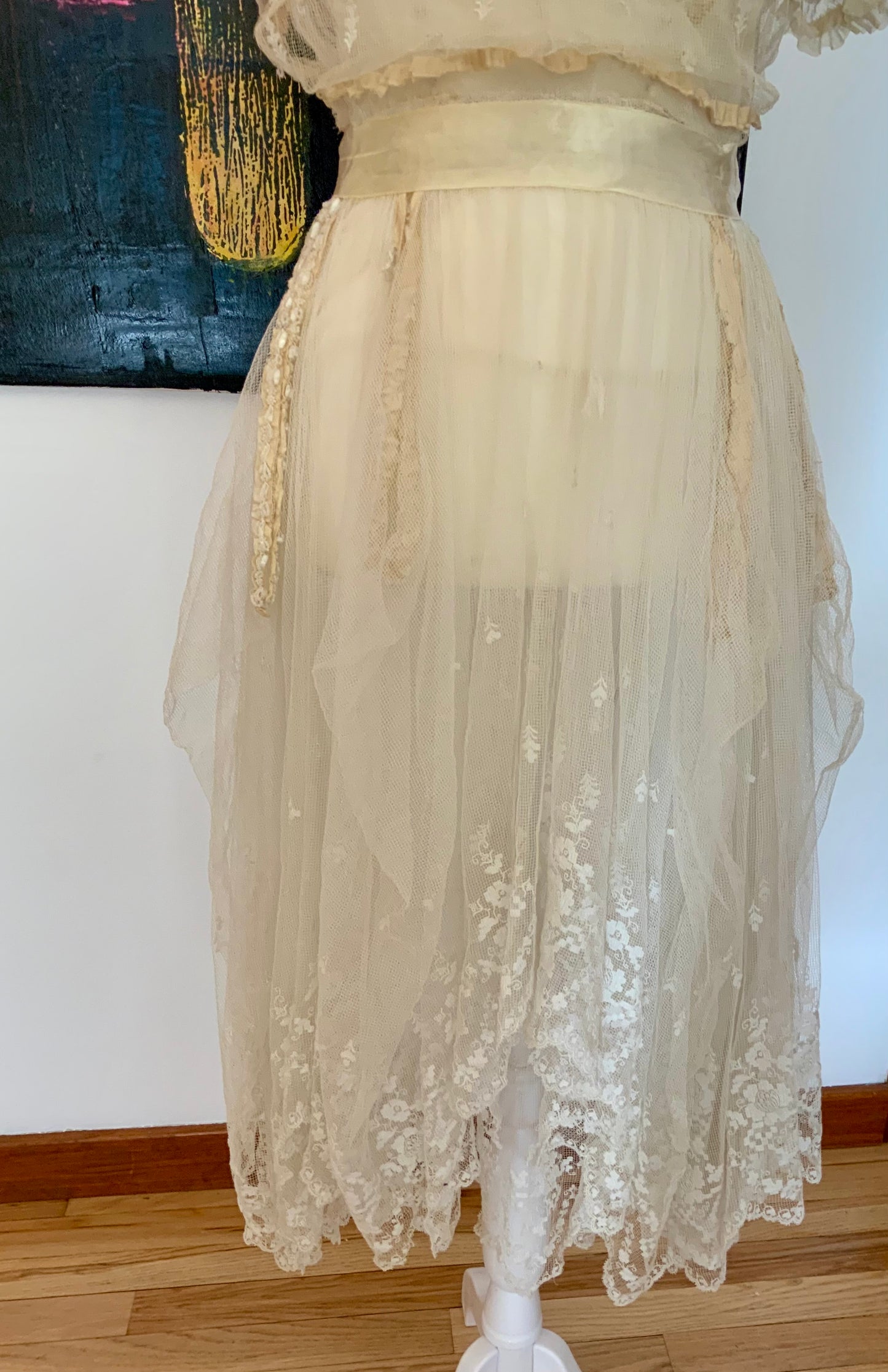 Antique Tulle Dress -Filet Lace – Early 1900s – ED40