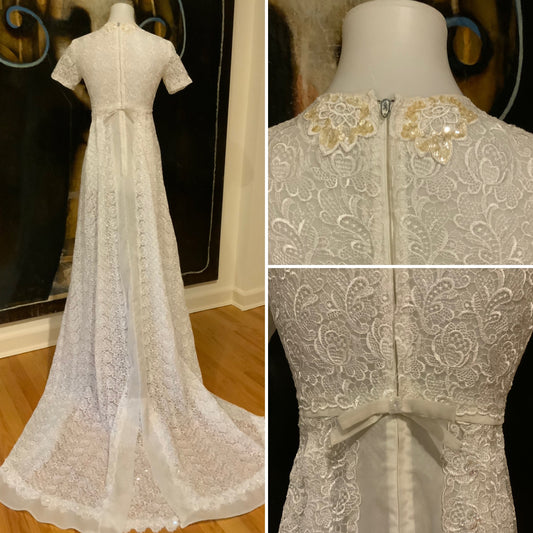 Lace Sequin Wedding Dress - 60s