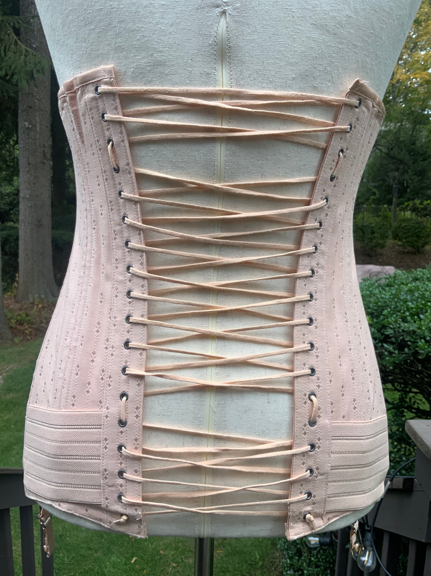 Rare 1920s Rengo Crown Corset Co. Corset Girdle | Pink Cotton & Rayon with Lace Back | Excellent Condition - 20AO