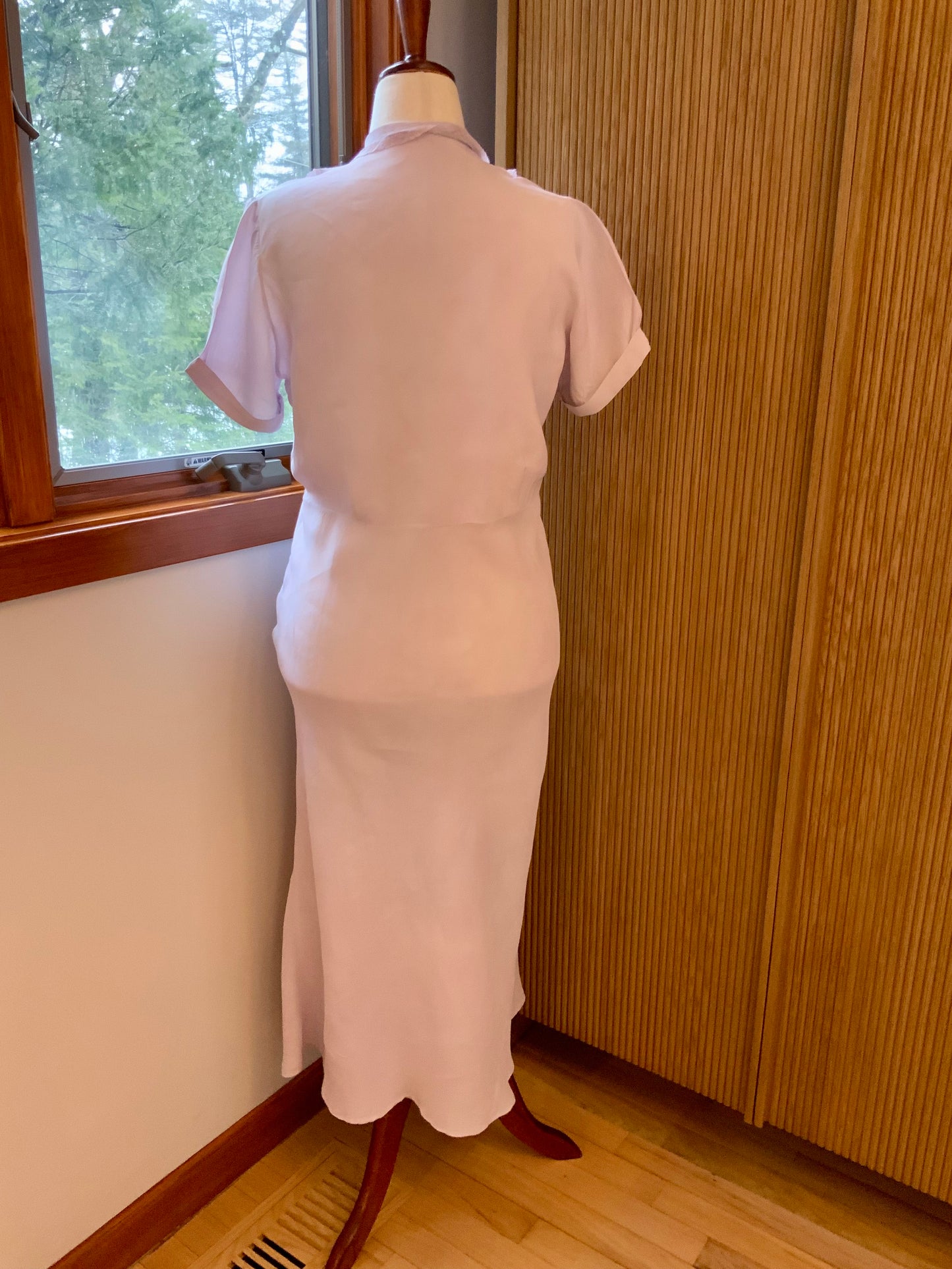 Authentic 1930s Bias Cut Satin Nightgown Hand Dyed Lilac Original Belt Vintage Lingerie Dress
 - 30K