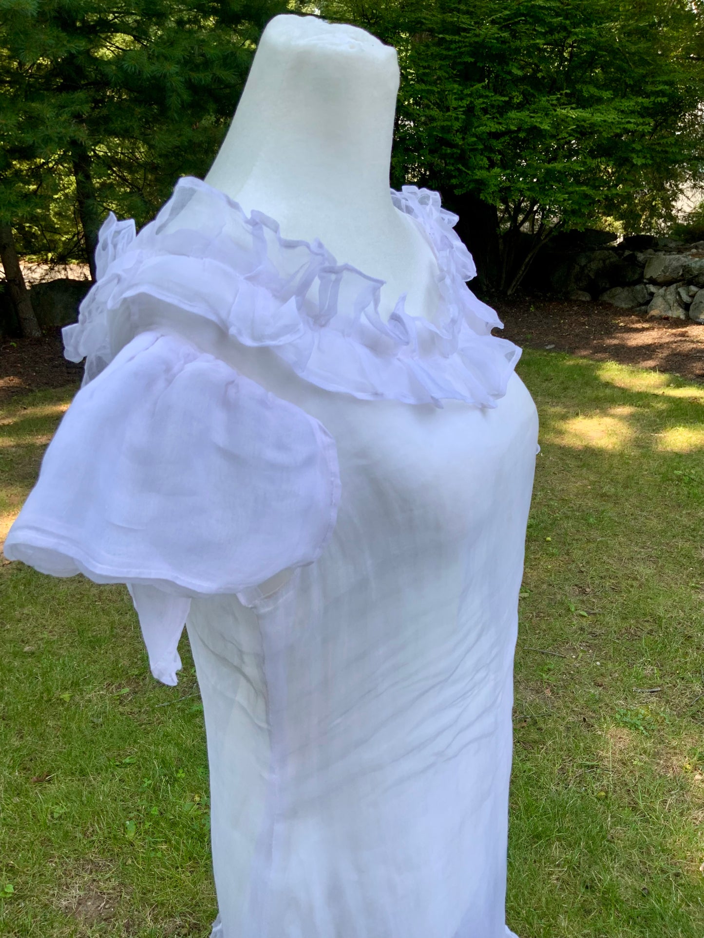Rare 1930s White Organza Evening Gown.Ethereal Ruffle Hem Formal Dress. Romantic Bridal Gown-30DO