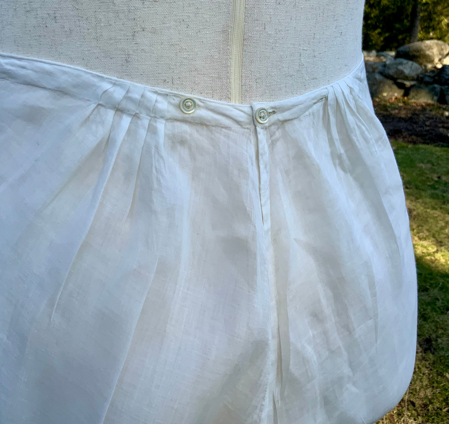 Antique Edwardian White Cotton Bloomers – Lace Trim – Lavender Ribbon Detail – Adjustable Waist – Split Crotch Drawers – Early 1900s Lingerie-ED72