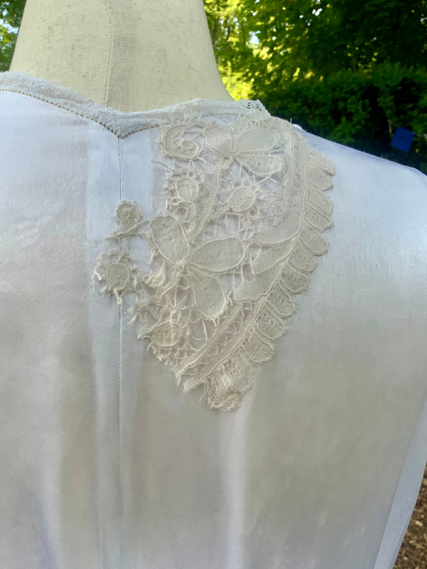 Vintage Satin & Embroidered Sheer Top Slip Dress | 1930s Bias Cut Boudoir Gown-AAA