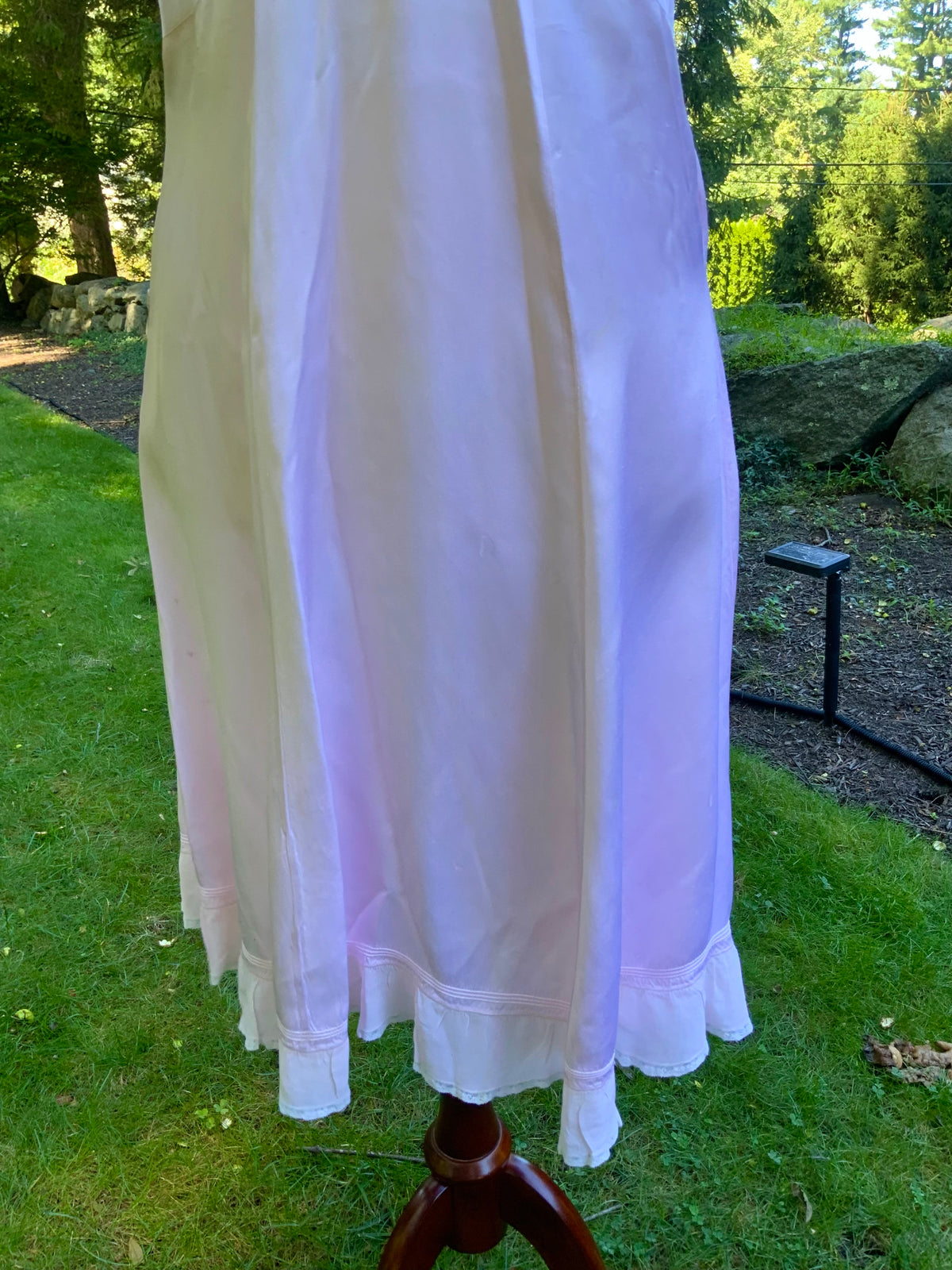 1930s Pink Satin Slip Dress with Lace and Chiffon Ruffle.30CJ