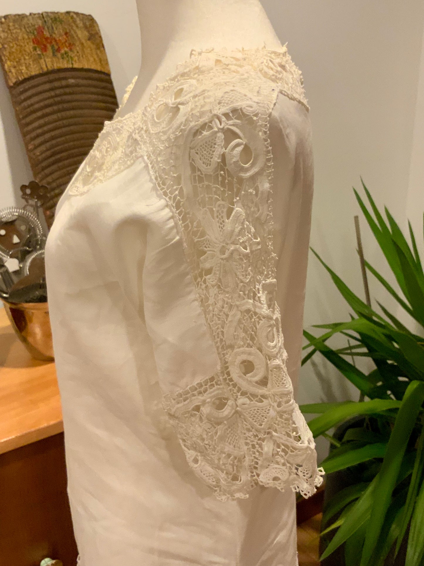 Edwardian Cotton & Lace Tea Dress c.1905–1915 |Antique Lingerie Dress with Battenberg & Crochet Lace-ED32