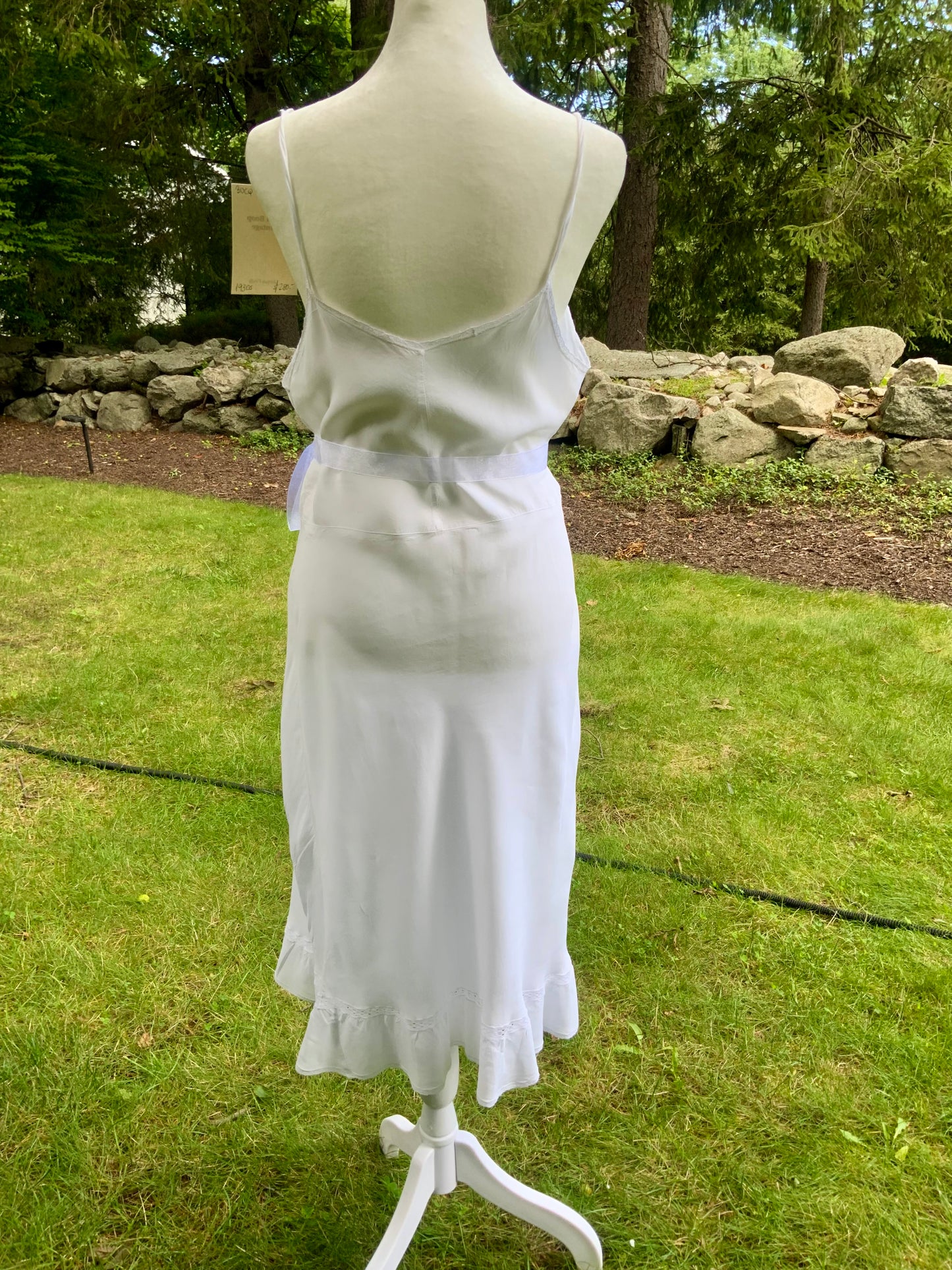 1930s White Satin Nightgown. Embroidered Bias Cut Slip Dress. Bridal Lingerie Gown .30CQ
