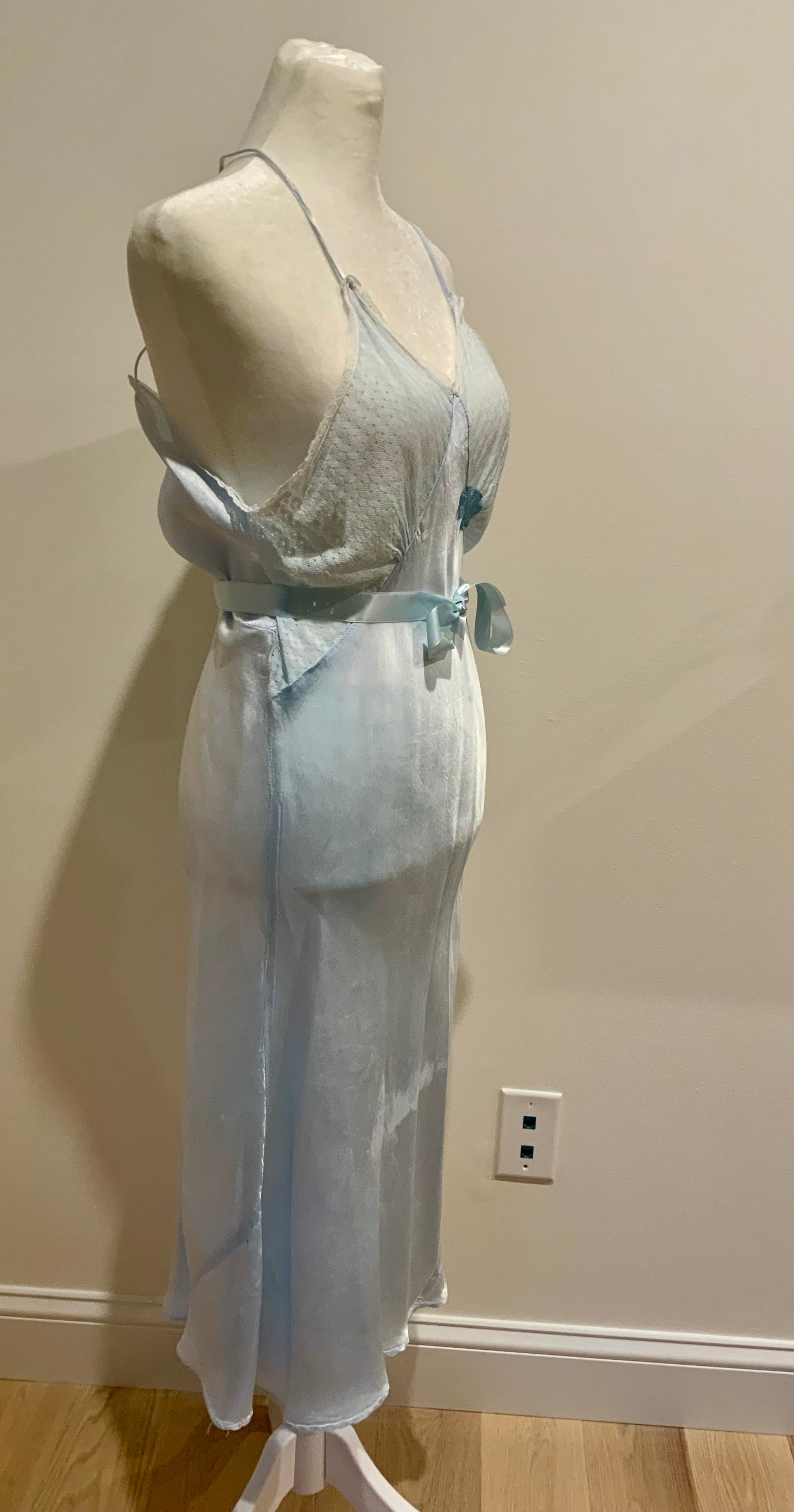 Ice Blue Bias Cut Layered Slip Dress | Ethereal Draped Satin Maxi | Avant-Garde Romantic-90H