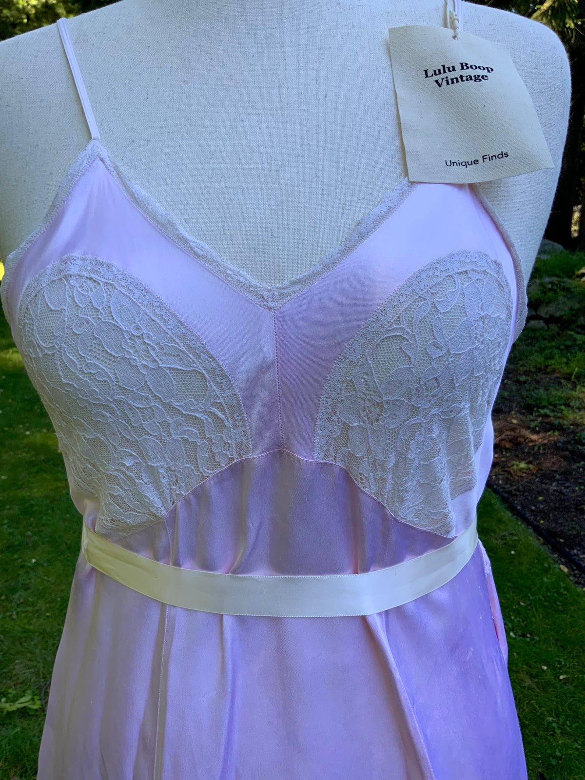 1930s Pink Satin Slip Dress with Lace and Chiffon Ruffle.30CJ