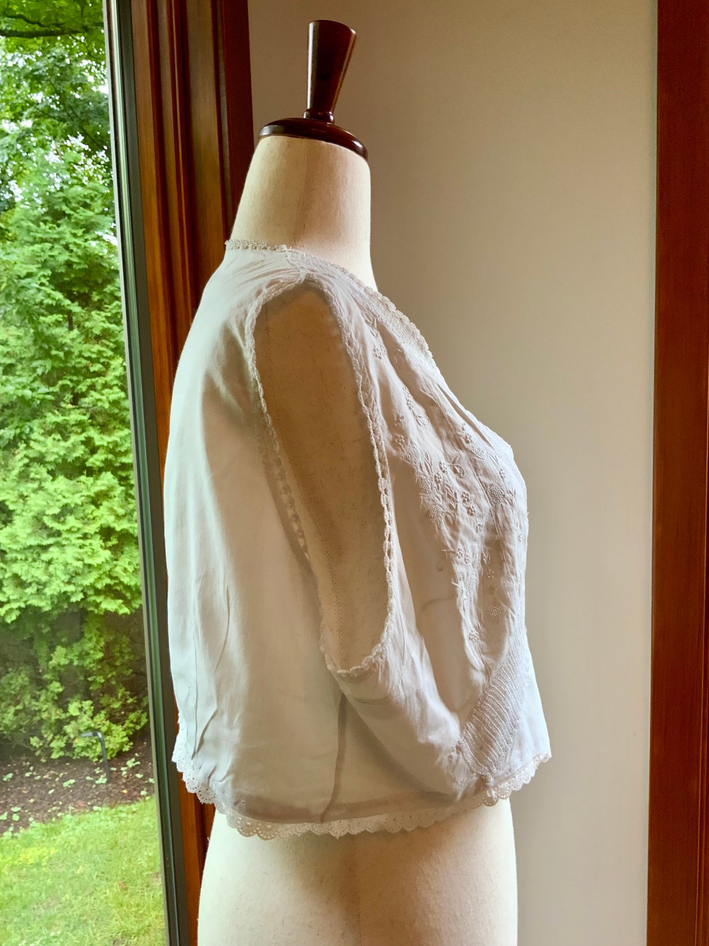 Antique Edwardian Corset Cover | Whitework Embroidery & Handmade Filet Crochet| XL-ED84