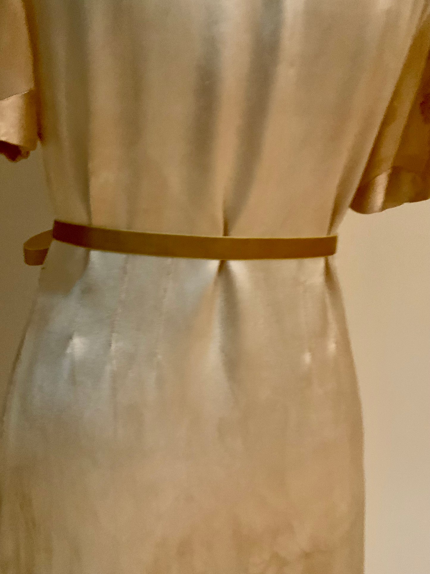Rare 1930s Tea-Dyed Silk Hostess Gown with Original Floral Appliqué Details