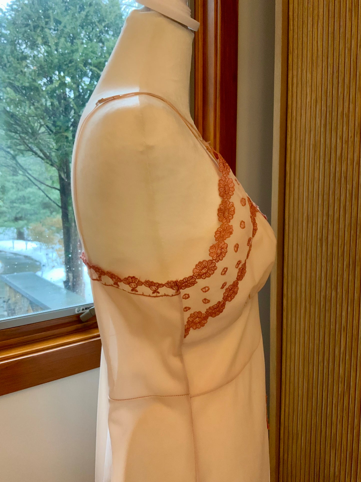 Hand Dyed Vintage 1970s Nylon Chiffon Slip Dress Lace Trim Empire Waist Sheer Romantic Nightgown- 50BR