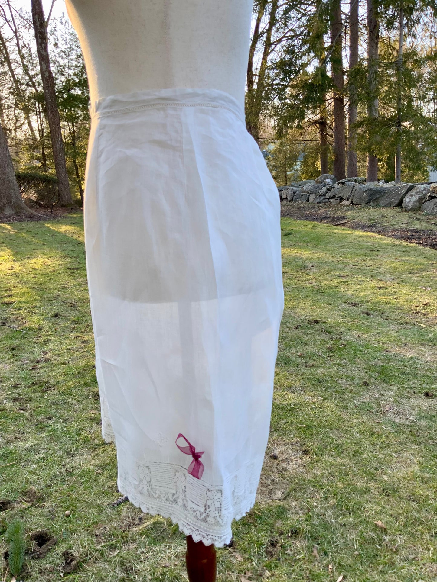 Antique Edwardian Cotton Bloomers c.1905–1915 | Filet Lace Ribbon Hem | Hand Monogram “AB” | Split Drawers Lingerie-ED69