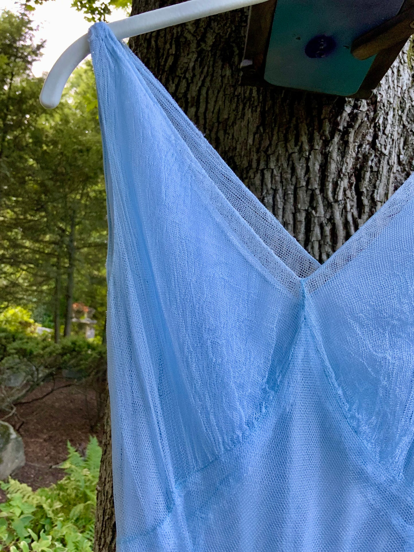 Rare 1930s Powder Blue Tulle & Satin Evening Gown | Bias Cut Skirt | XXS.40BQ