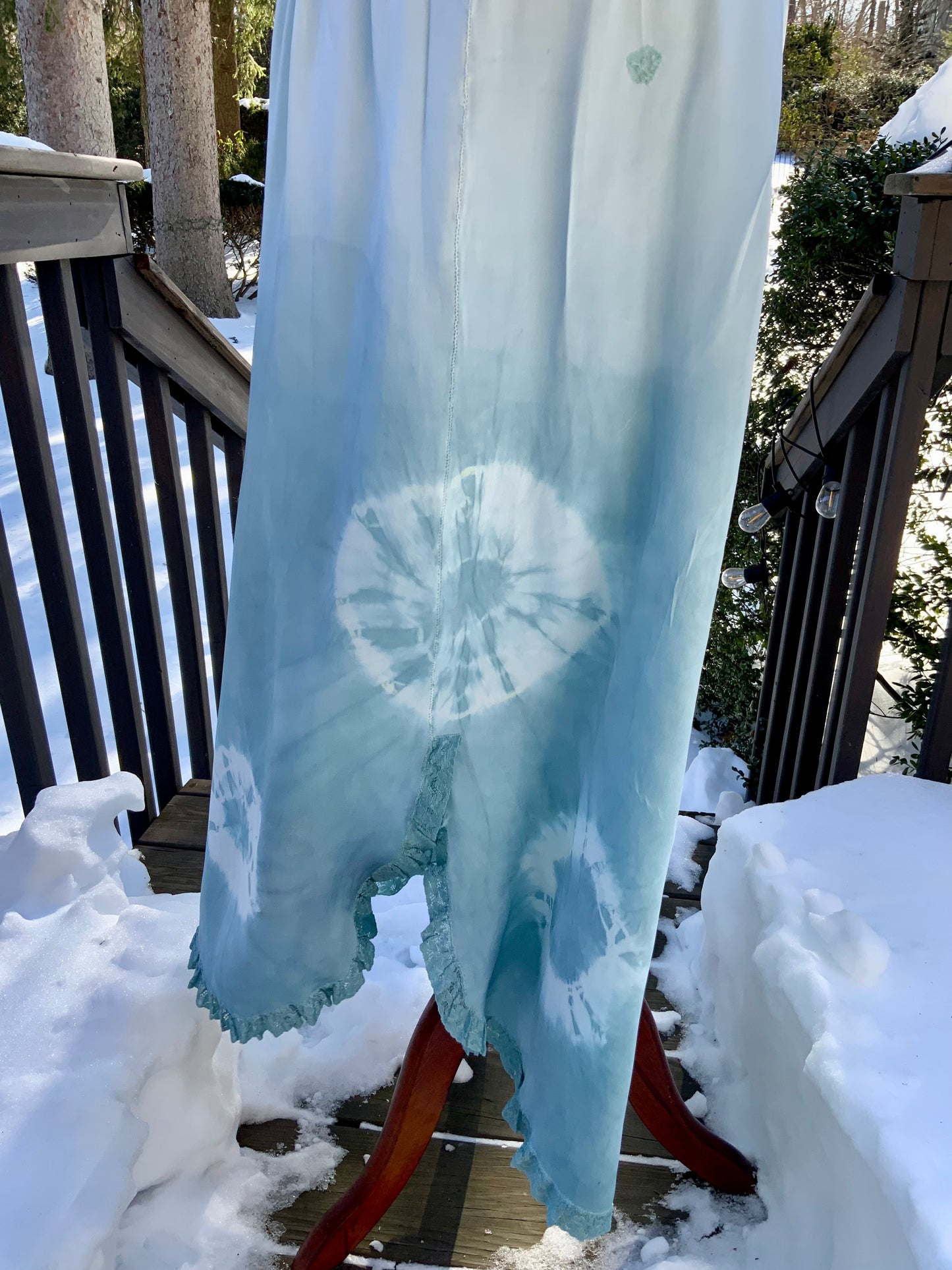 Antique 1930s Silk Chiffon Lingerie Gown – Hand Dyed Aqua -30BE