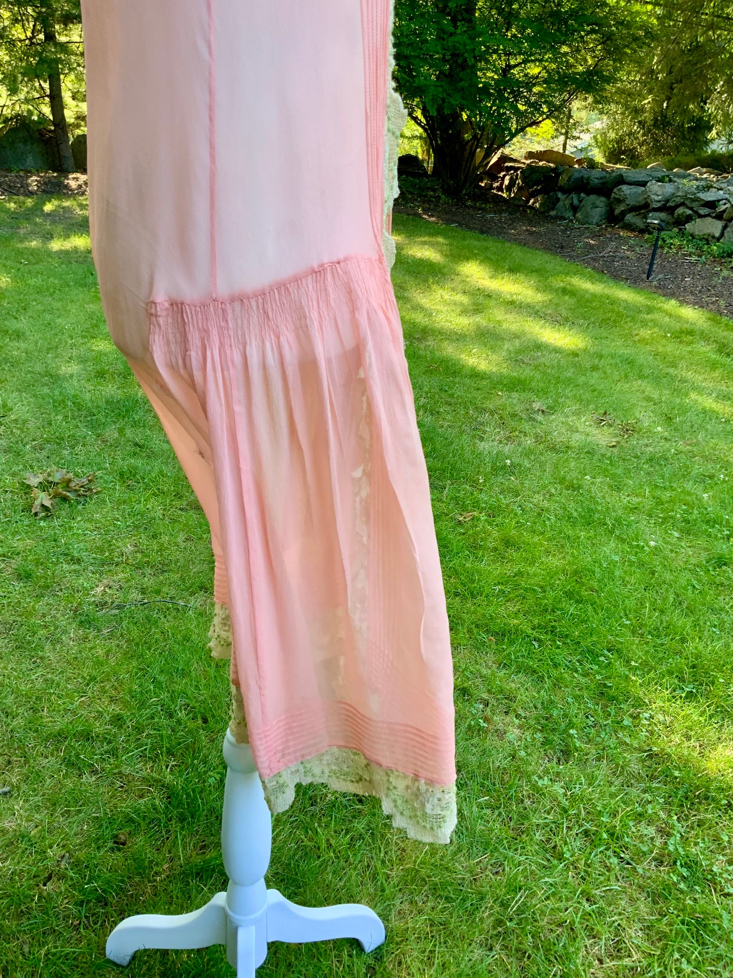 Rare 1920s Silk Chiffon Flapper Dress Art Deco Lace Dress Original Silk Slip Antique Pink Dress Vintage Restored with Vintage Appliqués. 20AS