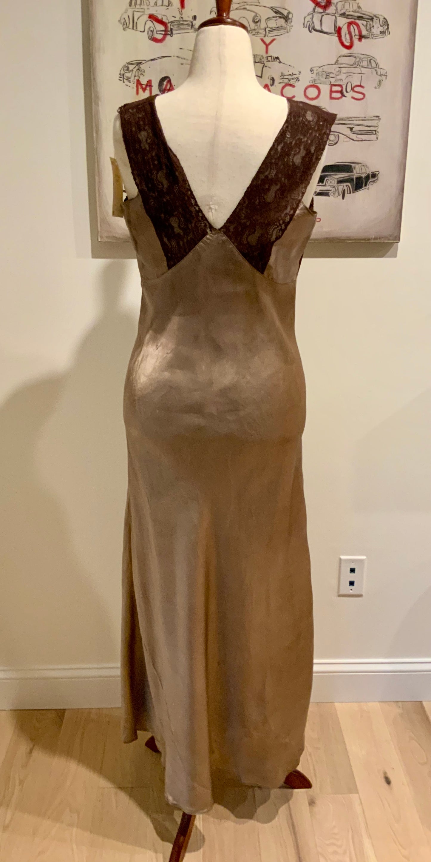 Hand Dyed 1930s-40s Bias Cut Satin Slip Dress | Chocolate Lace | Old Hollywood Lingerie
-30CB