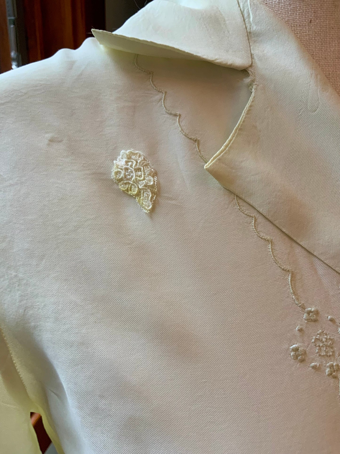 Authentic 1930s 1940s Ivory Silk Satin Day Dress Embroidered Vintage Dress- 40AO