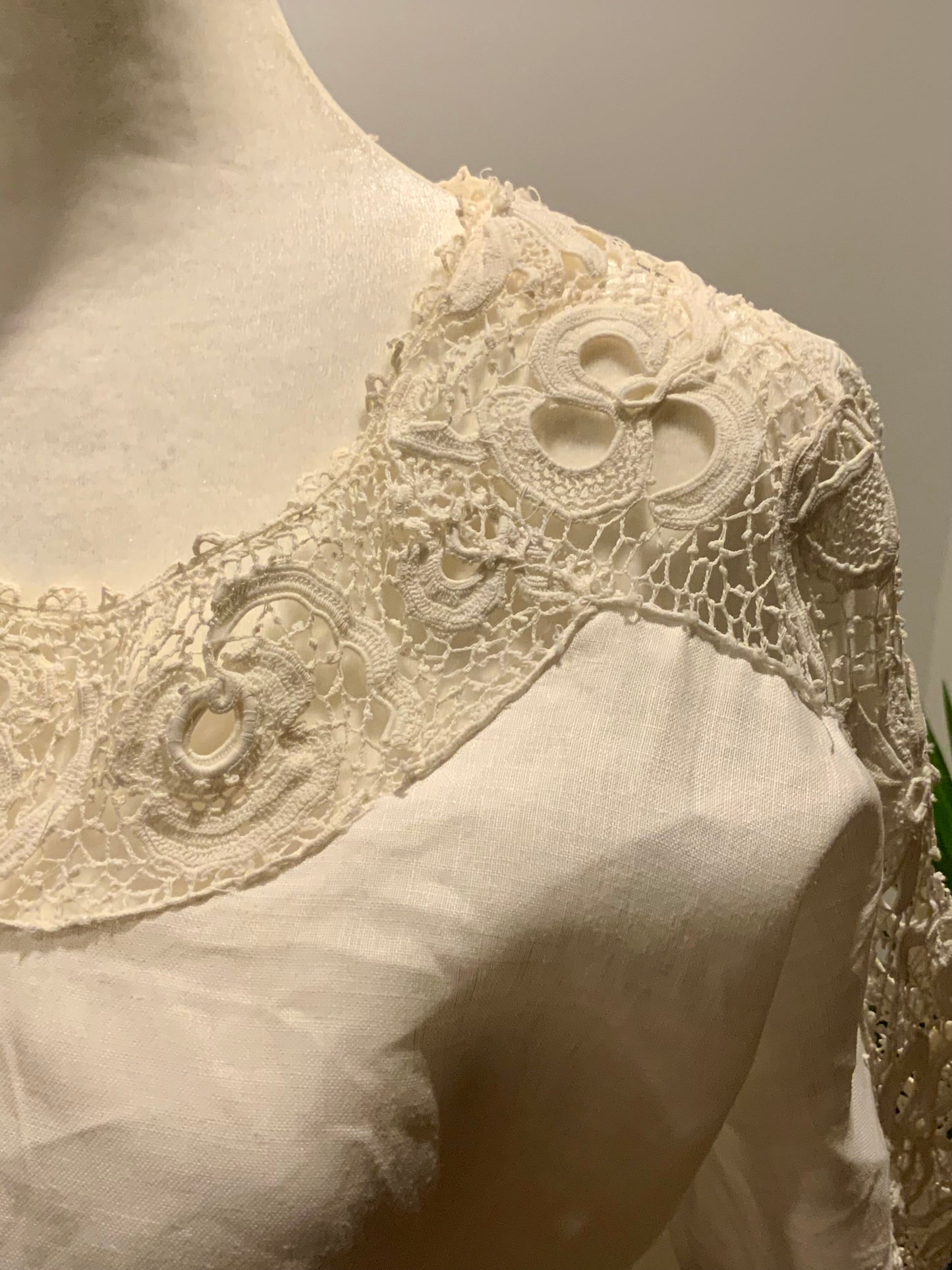 Edwardian Cotton & Lace Tea Dress c.1905–1915 |Antique Lingerie Dress with Battenberg & Crochet Lace-ED32