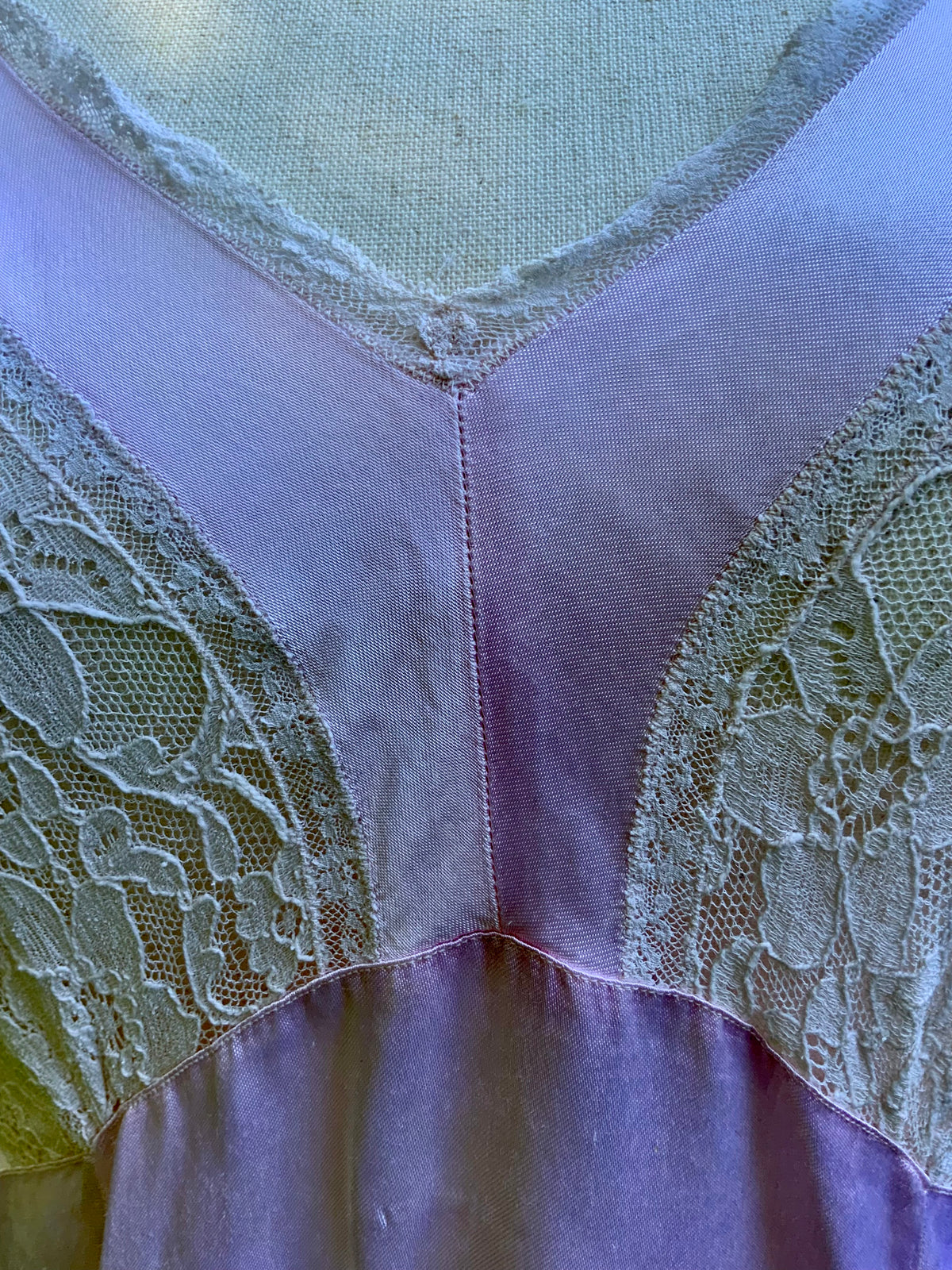 1930s Pink Satin Slip Dress with Lace and Chiffon Ruffle.30CJ
