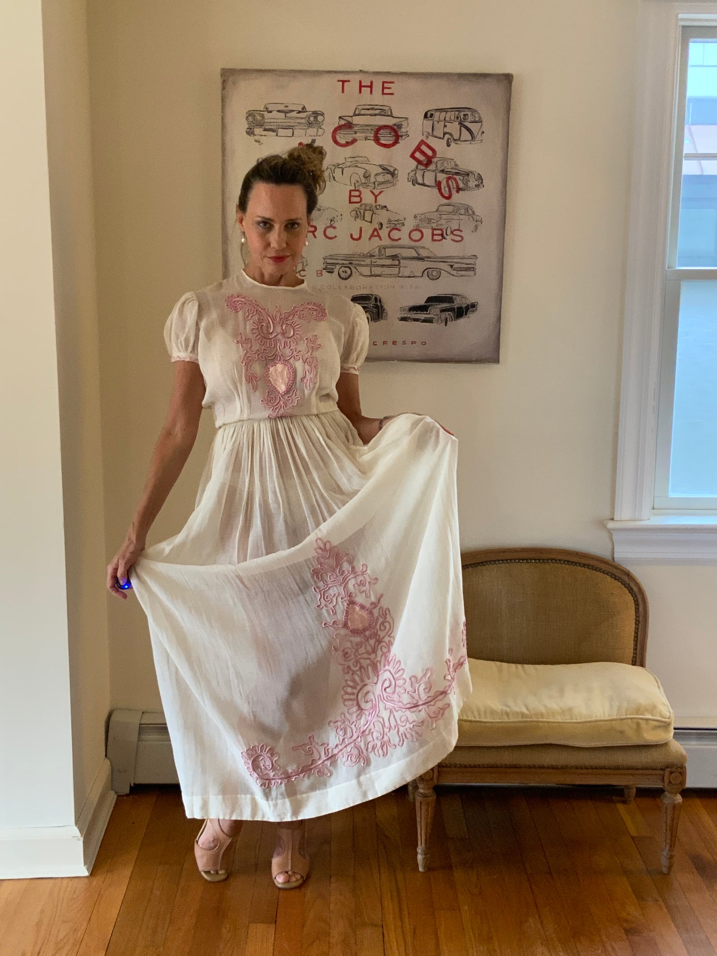 Pink Silk Cord Detail Dress - 30s