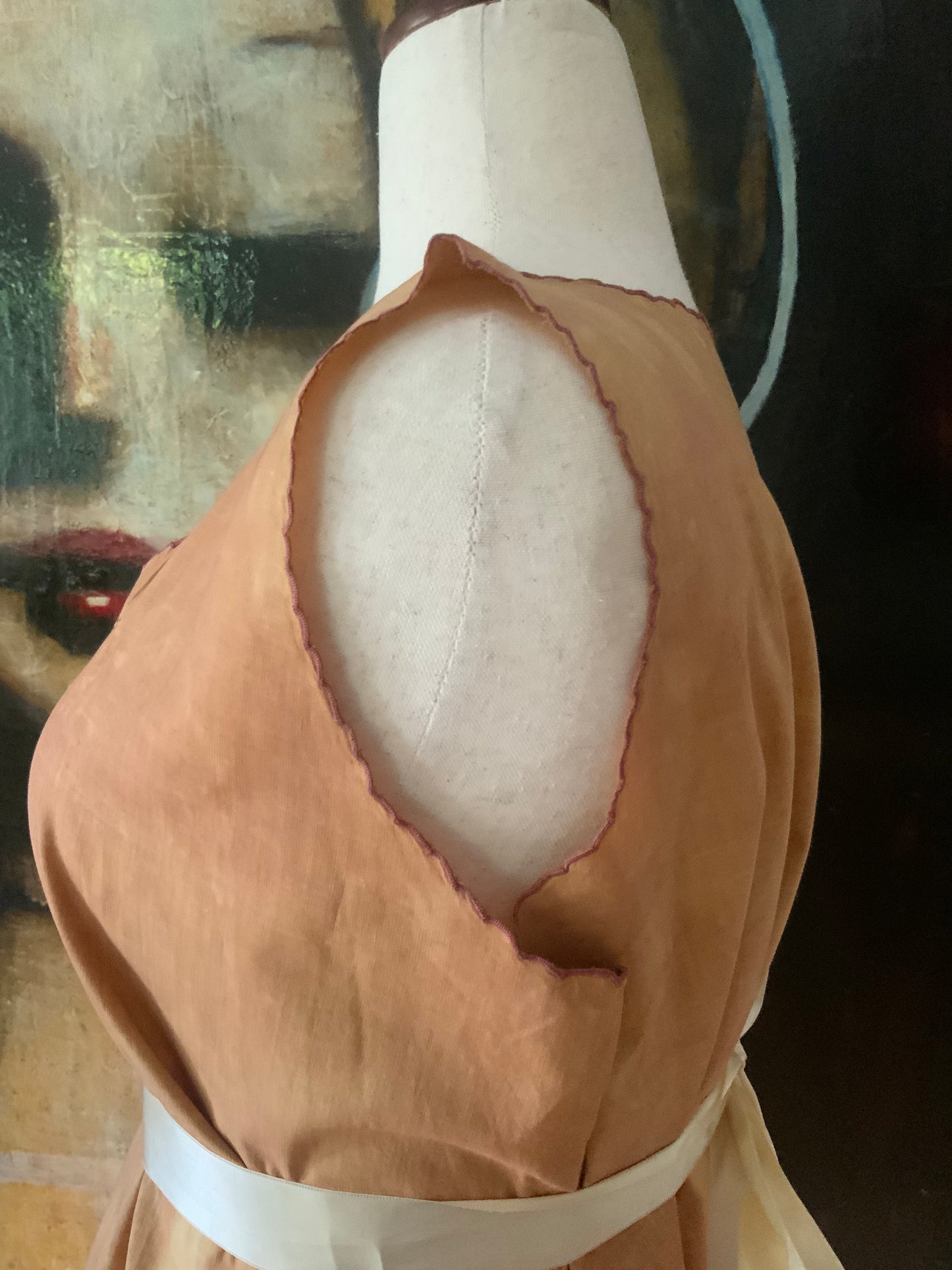 Antique Cotton Nightgown Purple Embroidery - 1910 - ED7