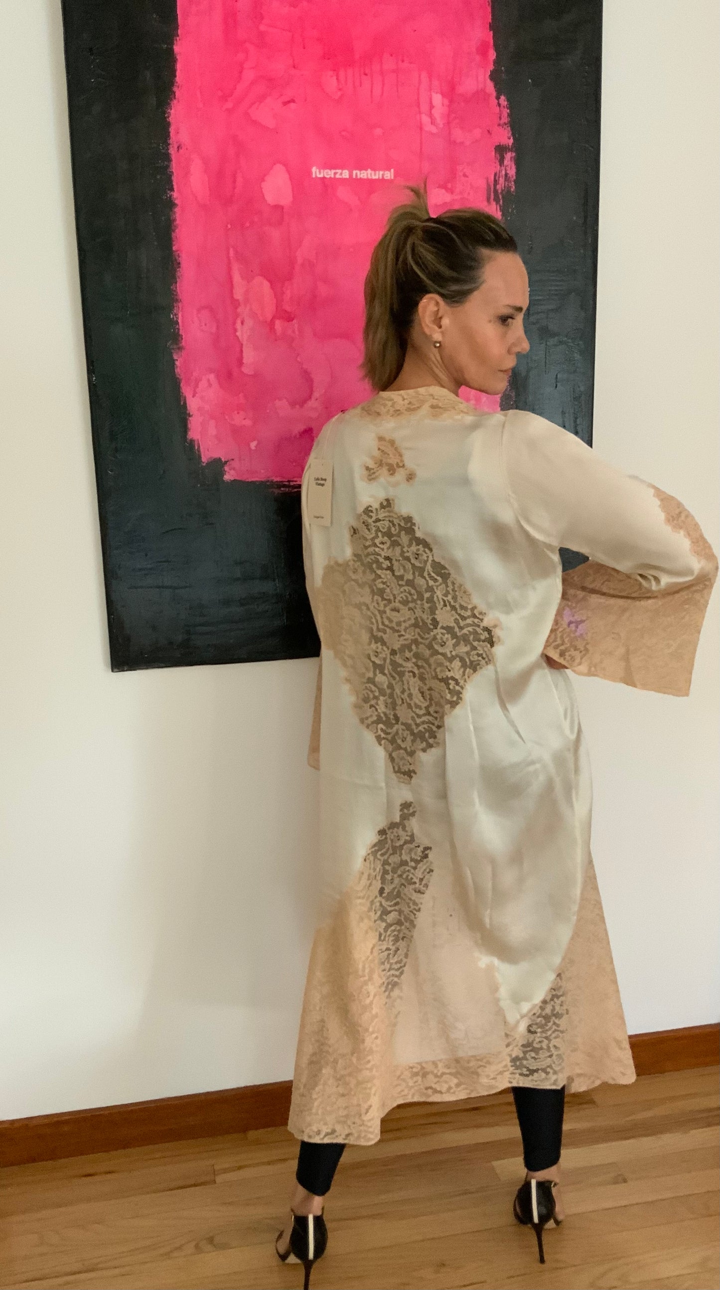 1930s Pure Silk & Lace Robe – Ivory Antique Peignoir with Hand – Luxury Vintage - 30AR