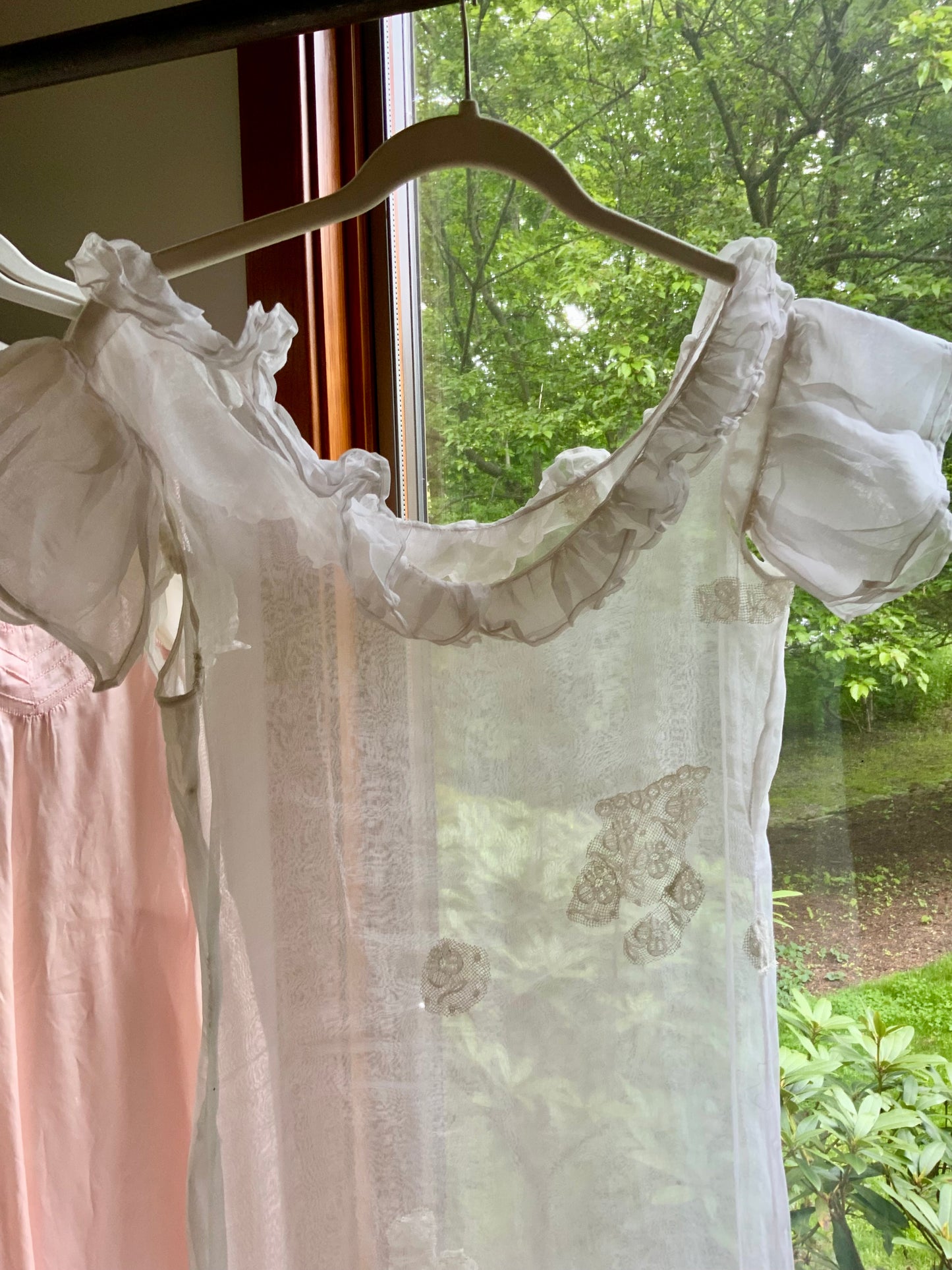Ethereal Antique Organza Dress with Dramatic Ruffle Details and Lace Restorations
-20AJ