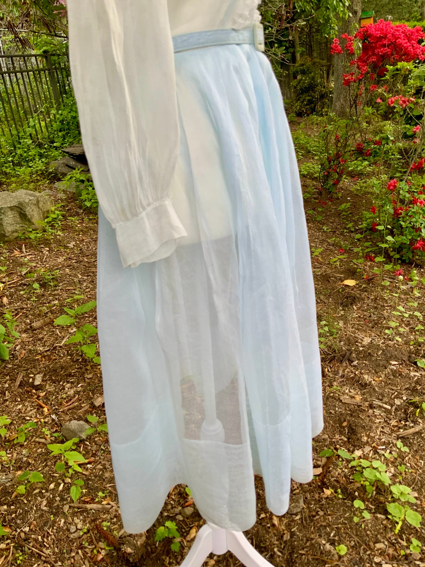 Late 1930s 1940s Sheer Blue Cotton Organdy Dress Romantic Lingerie Style Dress-30CR