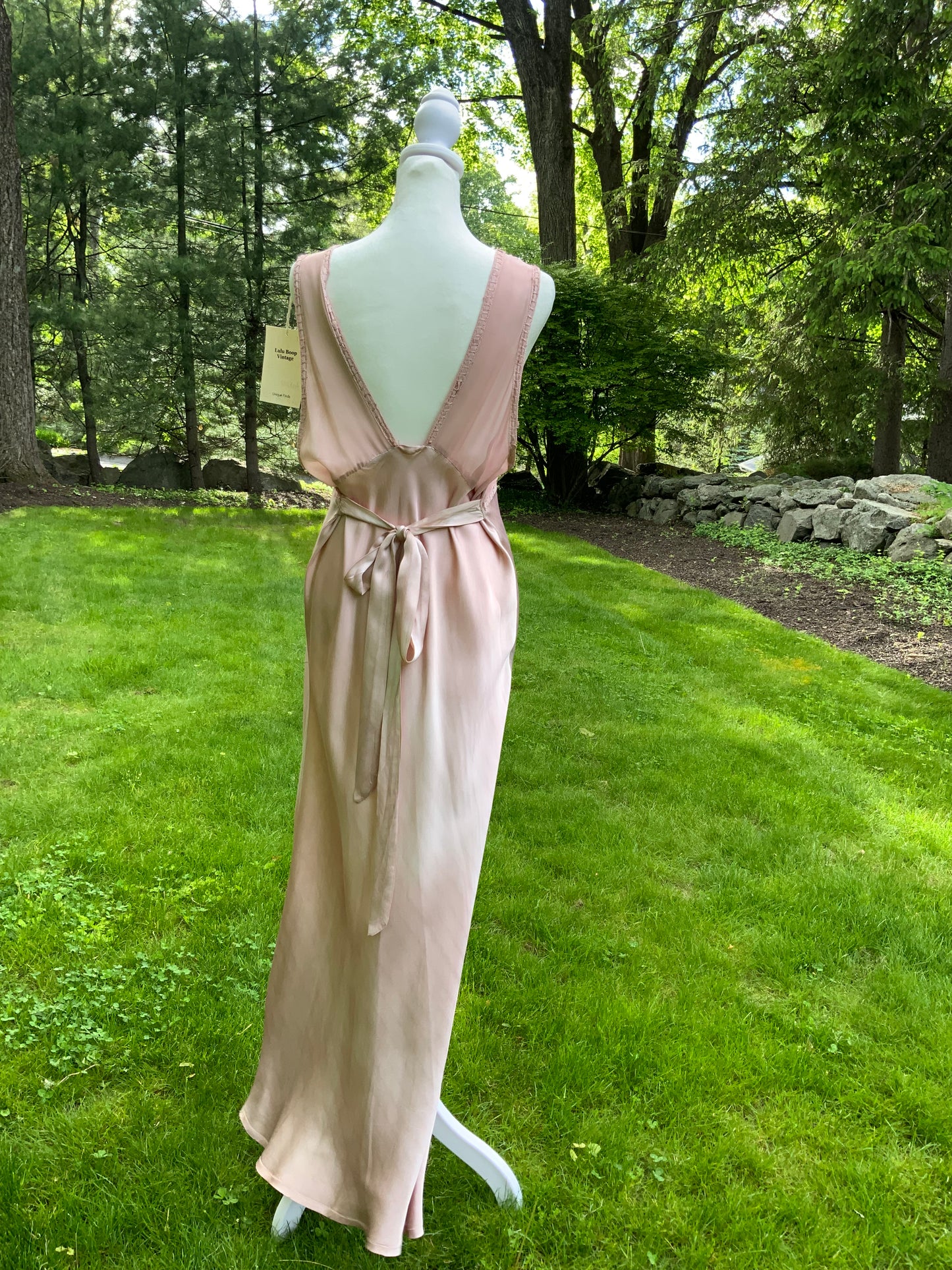 One of a Kind Hand Dyed 1930s Silk Satin Gown | Peach Nude Antique Slip Dress-30CE