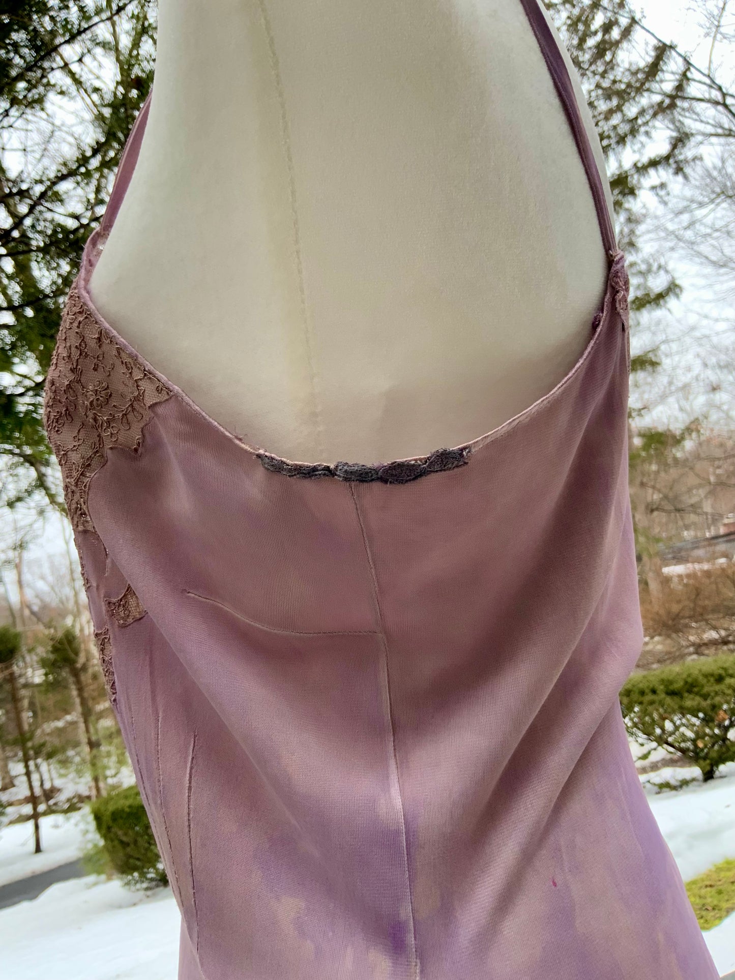 1990s Hand-Dyed Lilac Stretch Slip Dress • Lace Bust Vintage Boudoir Dress-90F